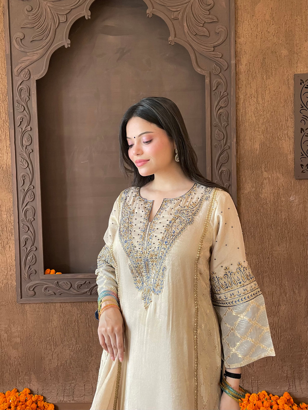 Beige Tissue Georgette Suit Set