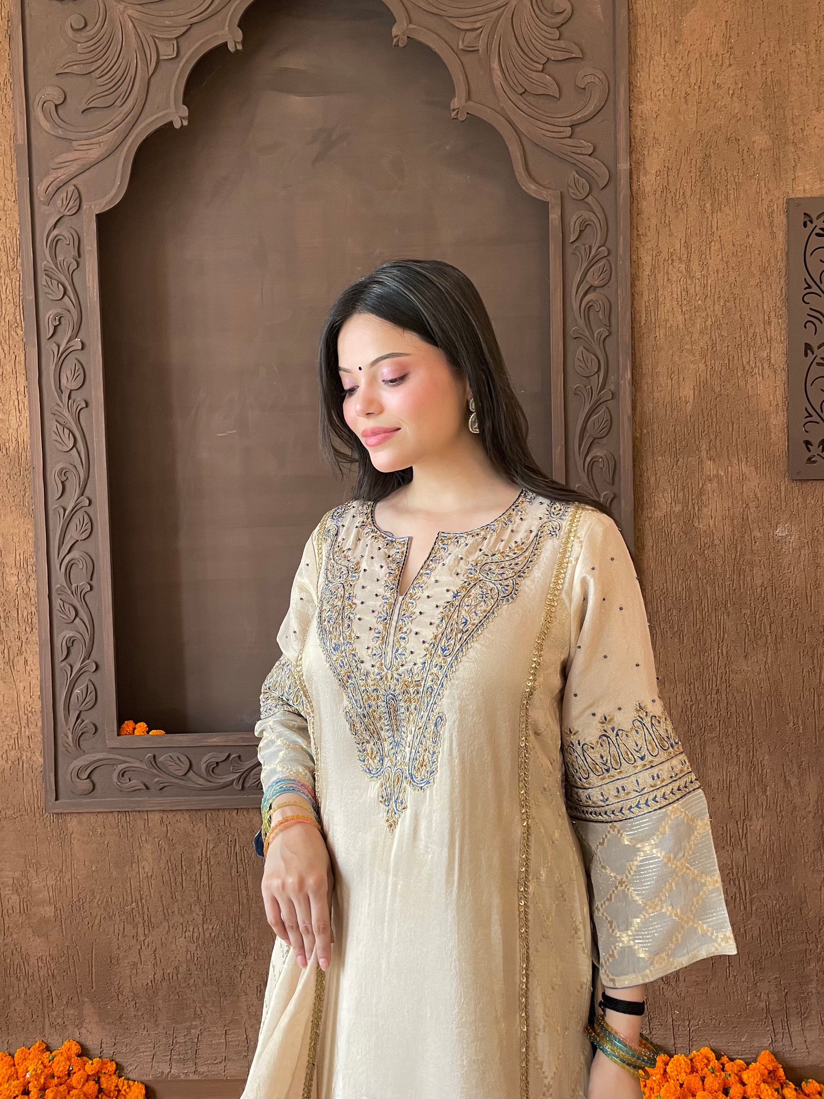 Beige Tissue Georgette Suit Set