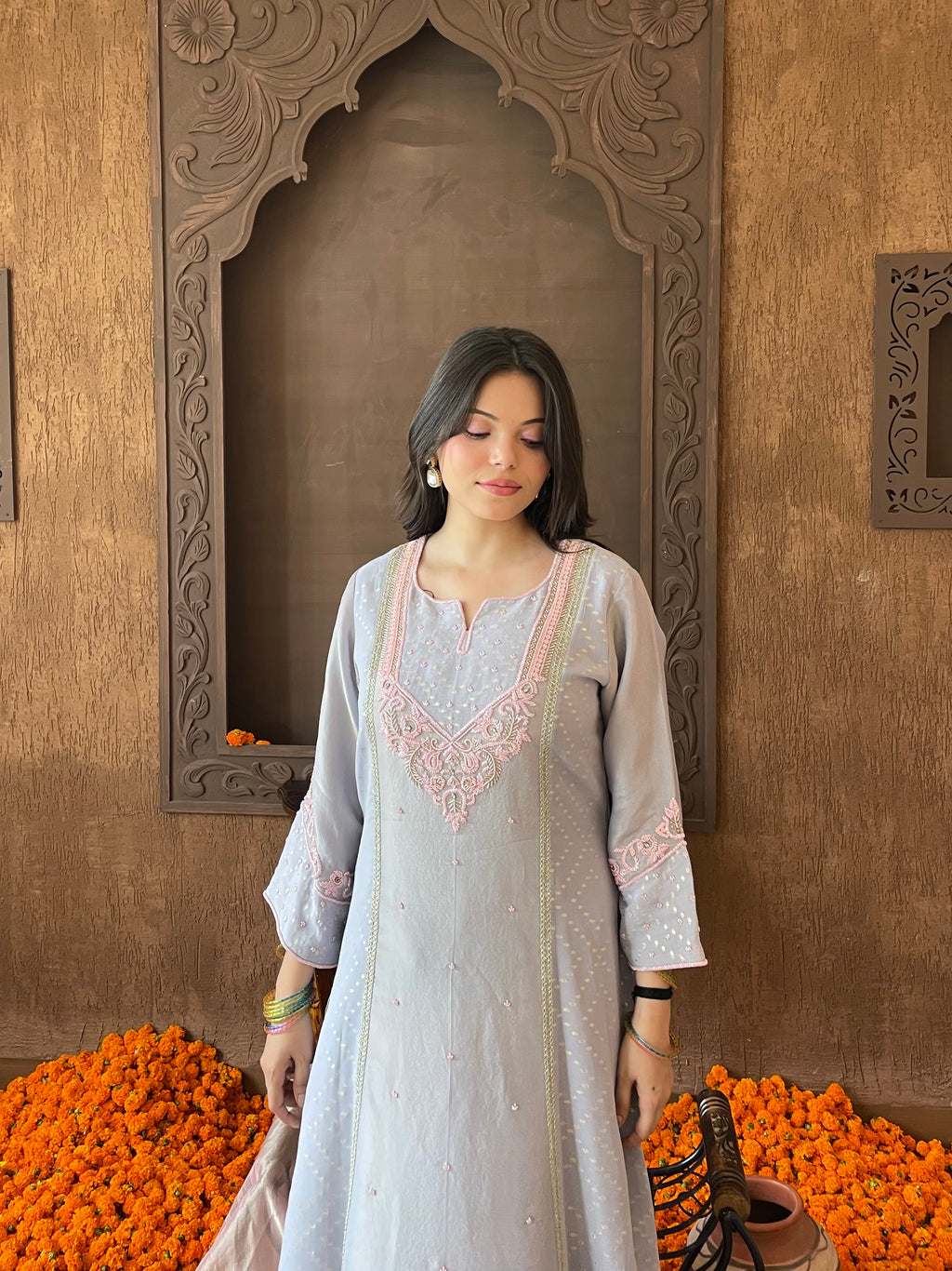 Lavender Hand-Embroidered Suit Set