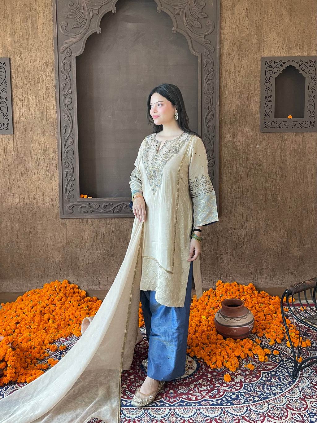 Beige Tissue Georgette Suit Set