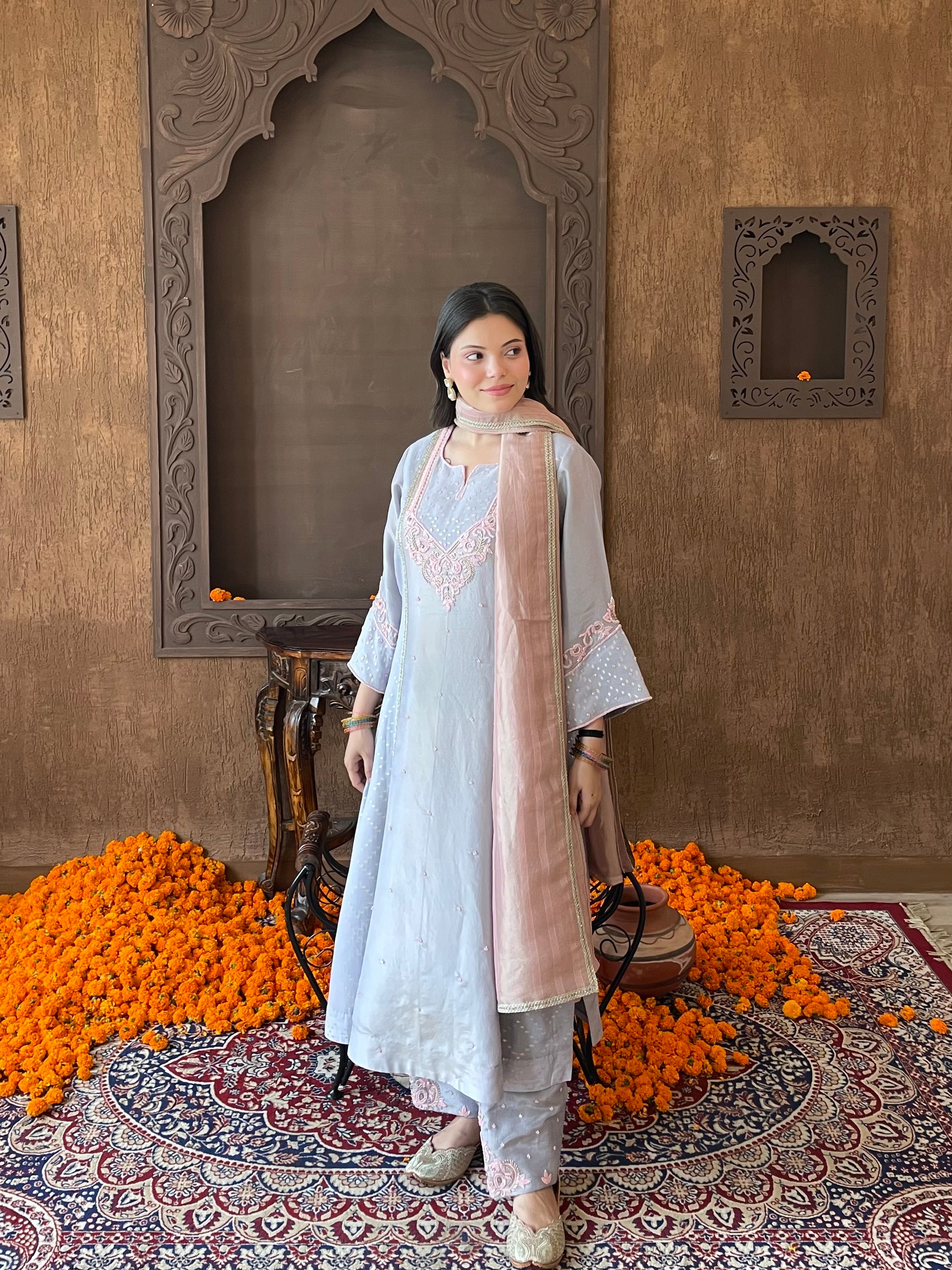 Lavender Hand-Embroidered Suit Set