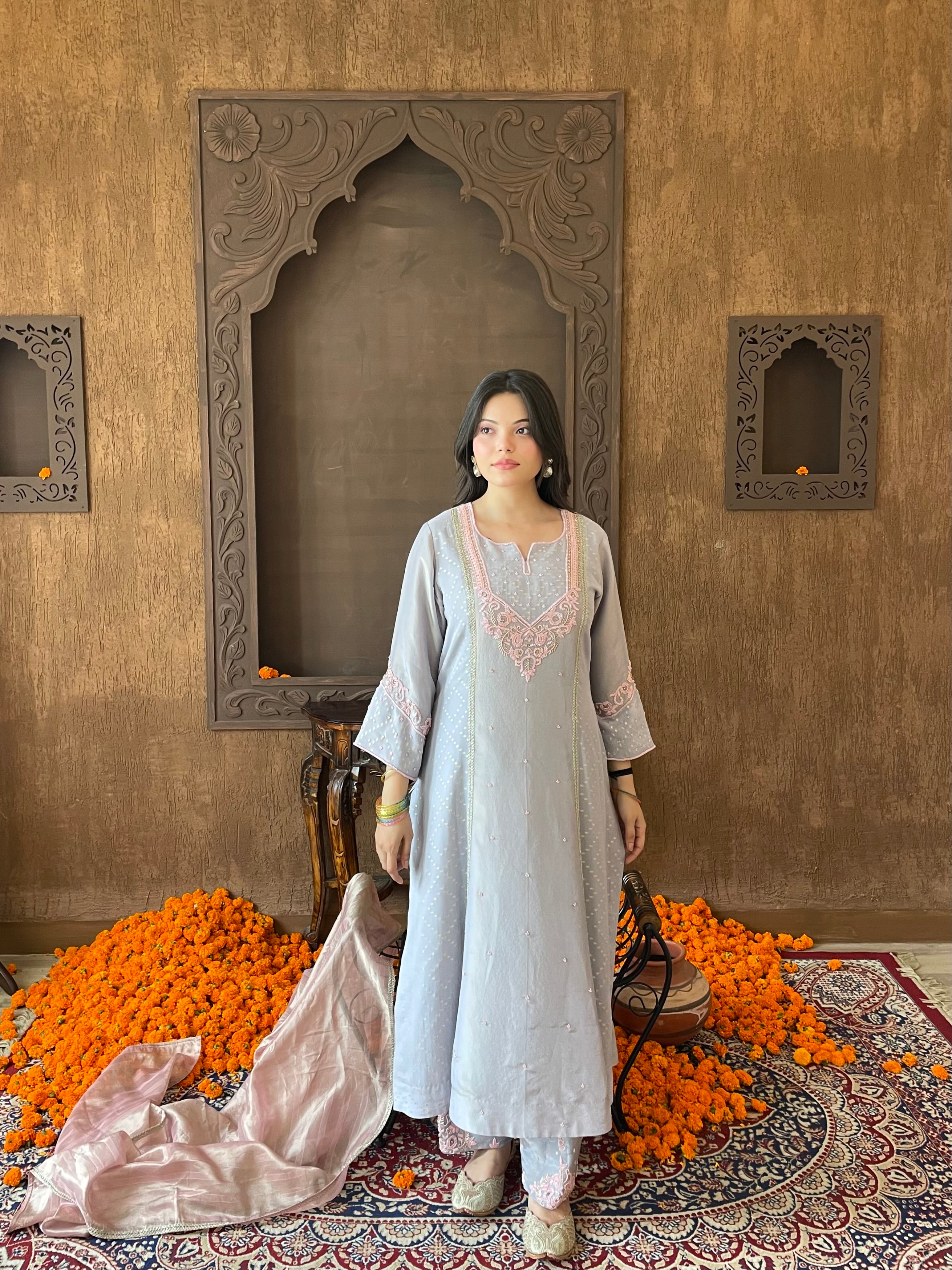 Lavender Hand-Embroidered Suit Set