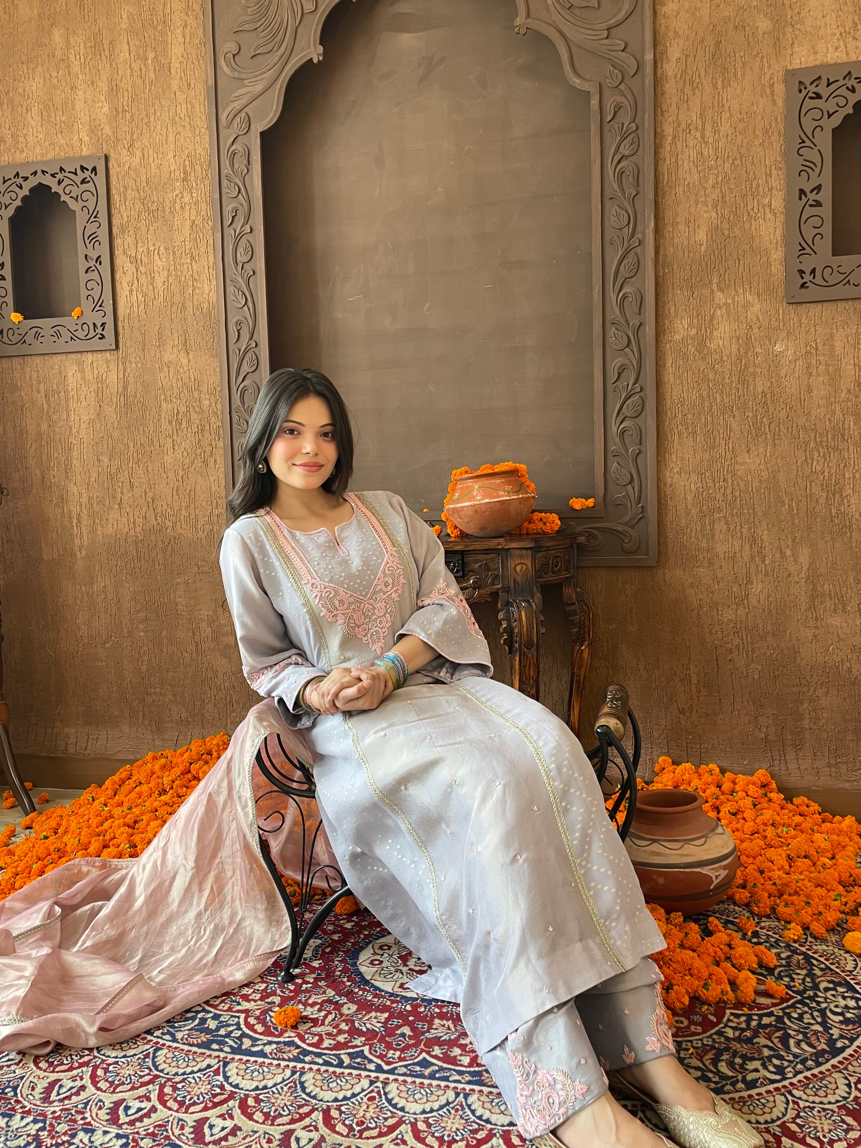 Lavender Hand-Embroidered Suit Set