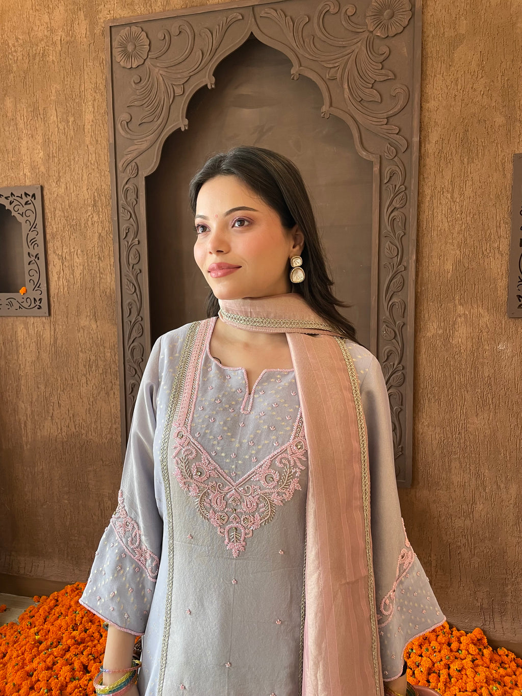 Lavender Hand-Embroidered Suit Set
