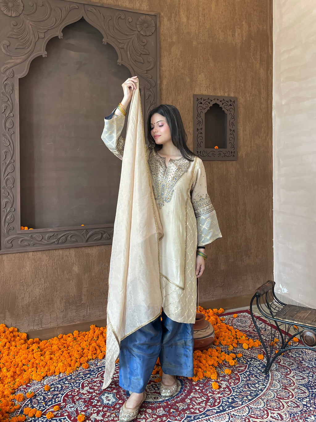 Beige Tissue Georgette Suit Set