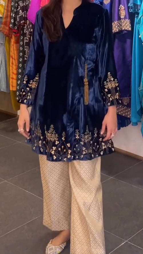 Angrakha Velvet Kurta Set