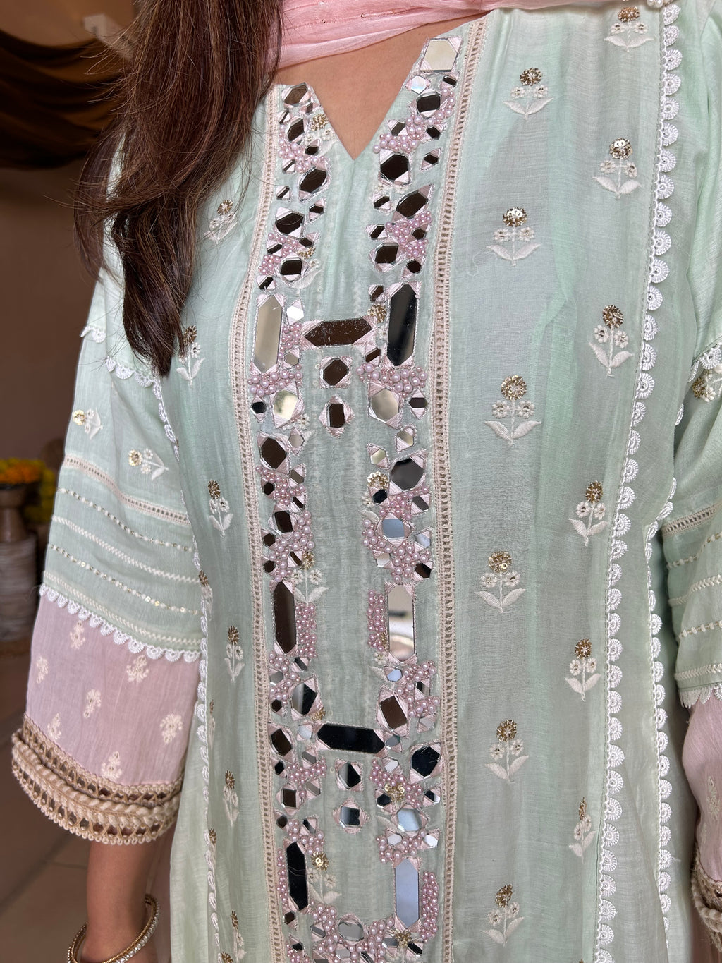 Sage green Mulmul set