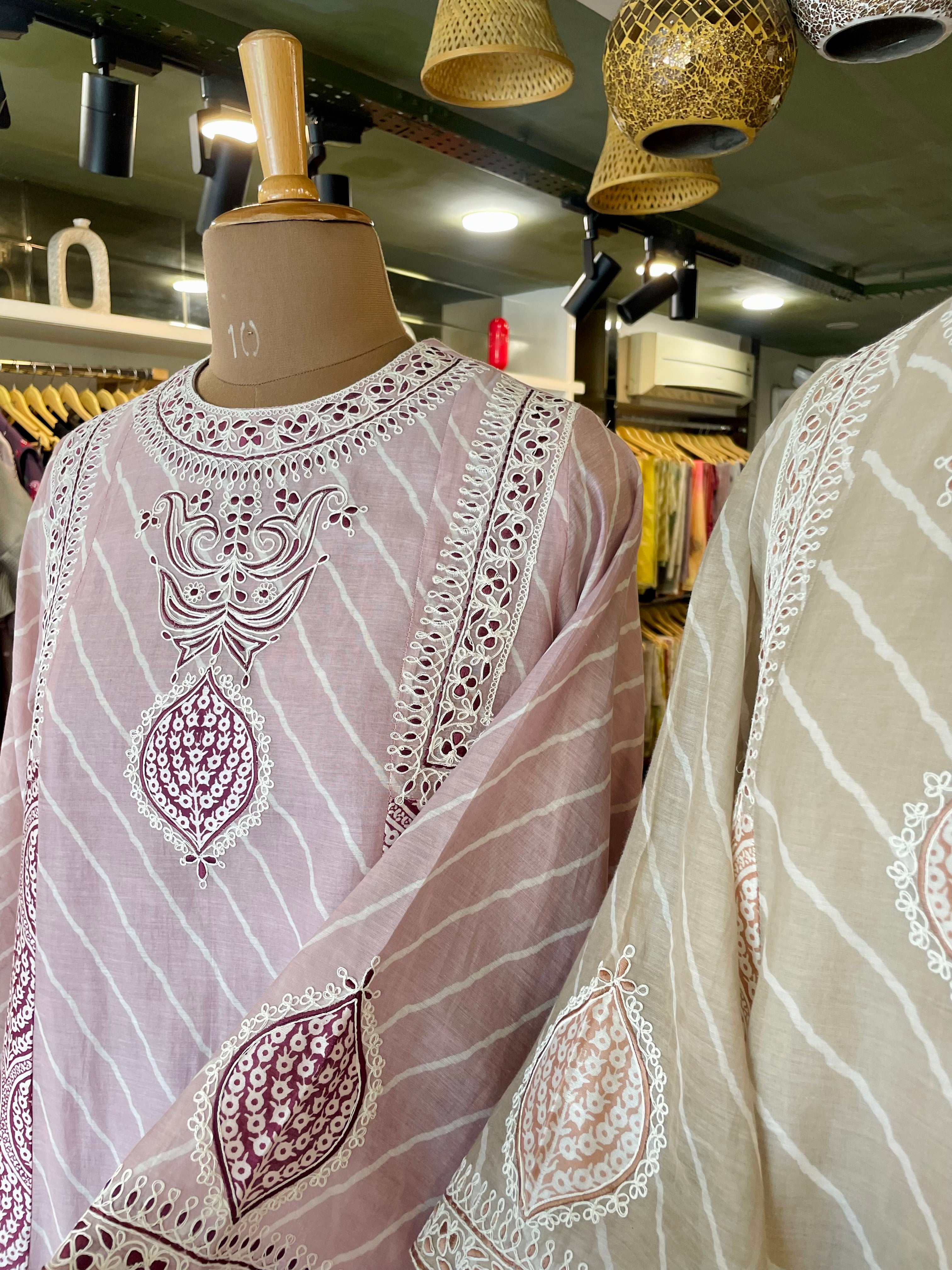 Lehriya chanderi mul kurta sets