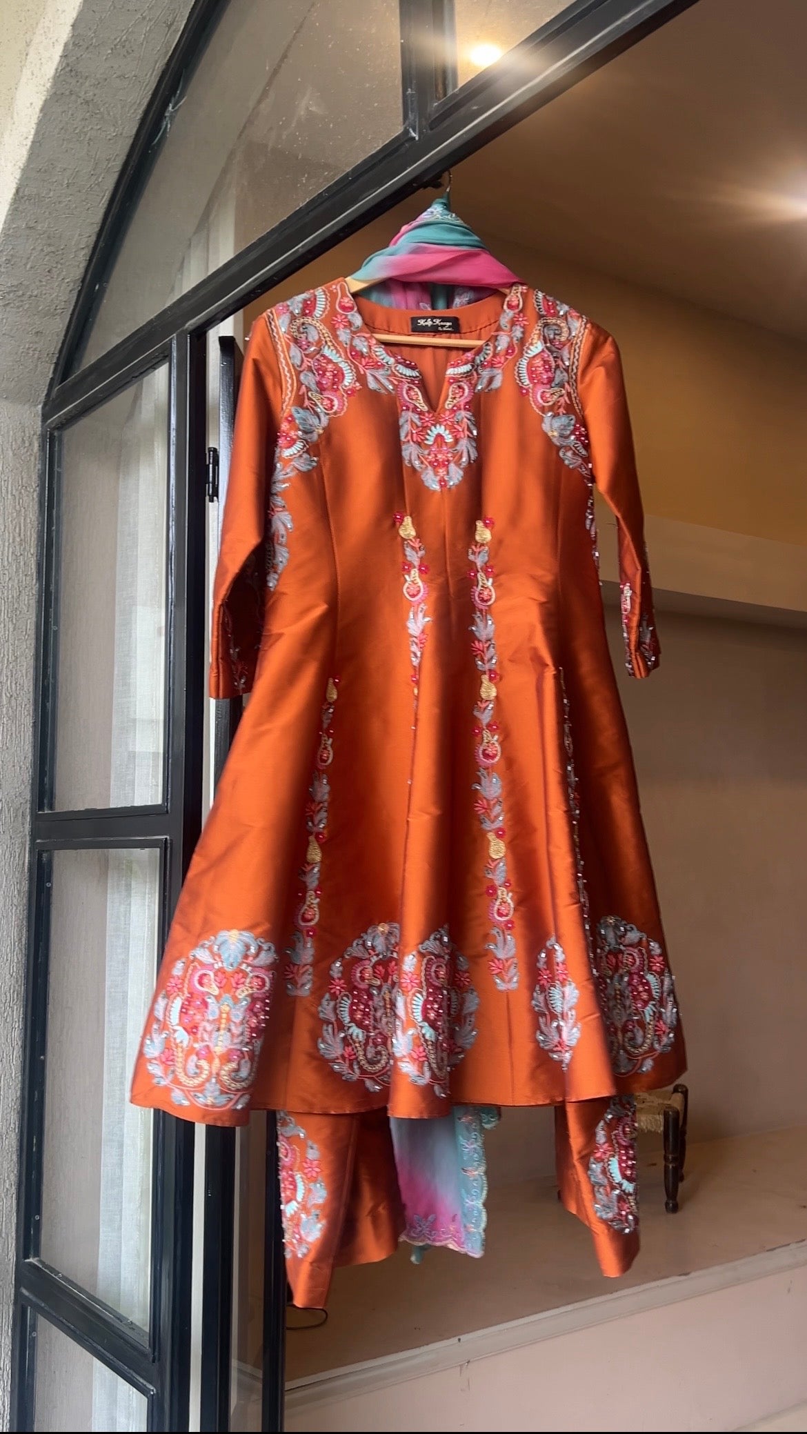 Rust Silk Anarkali Set