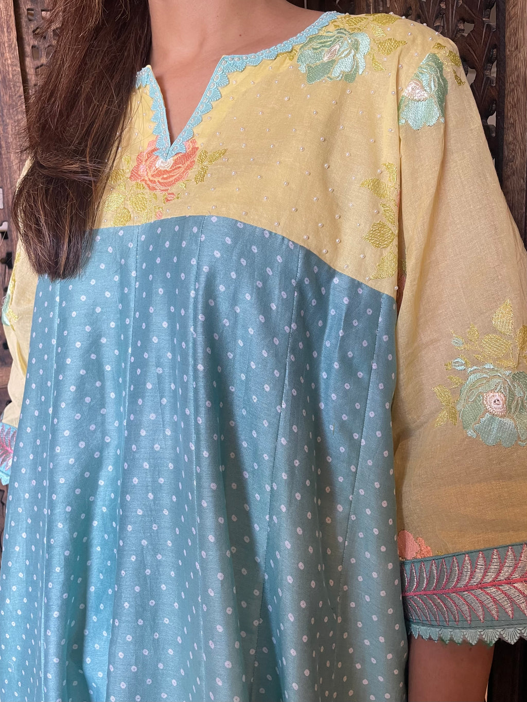 Chanderi kali kurta set