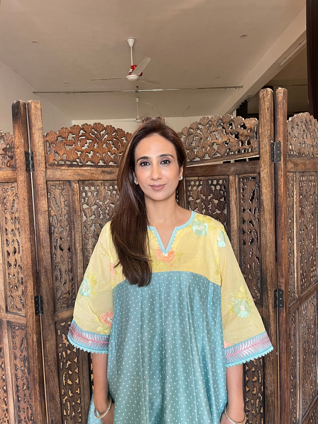 Chanderi kali kurta set