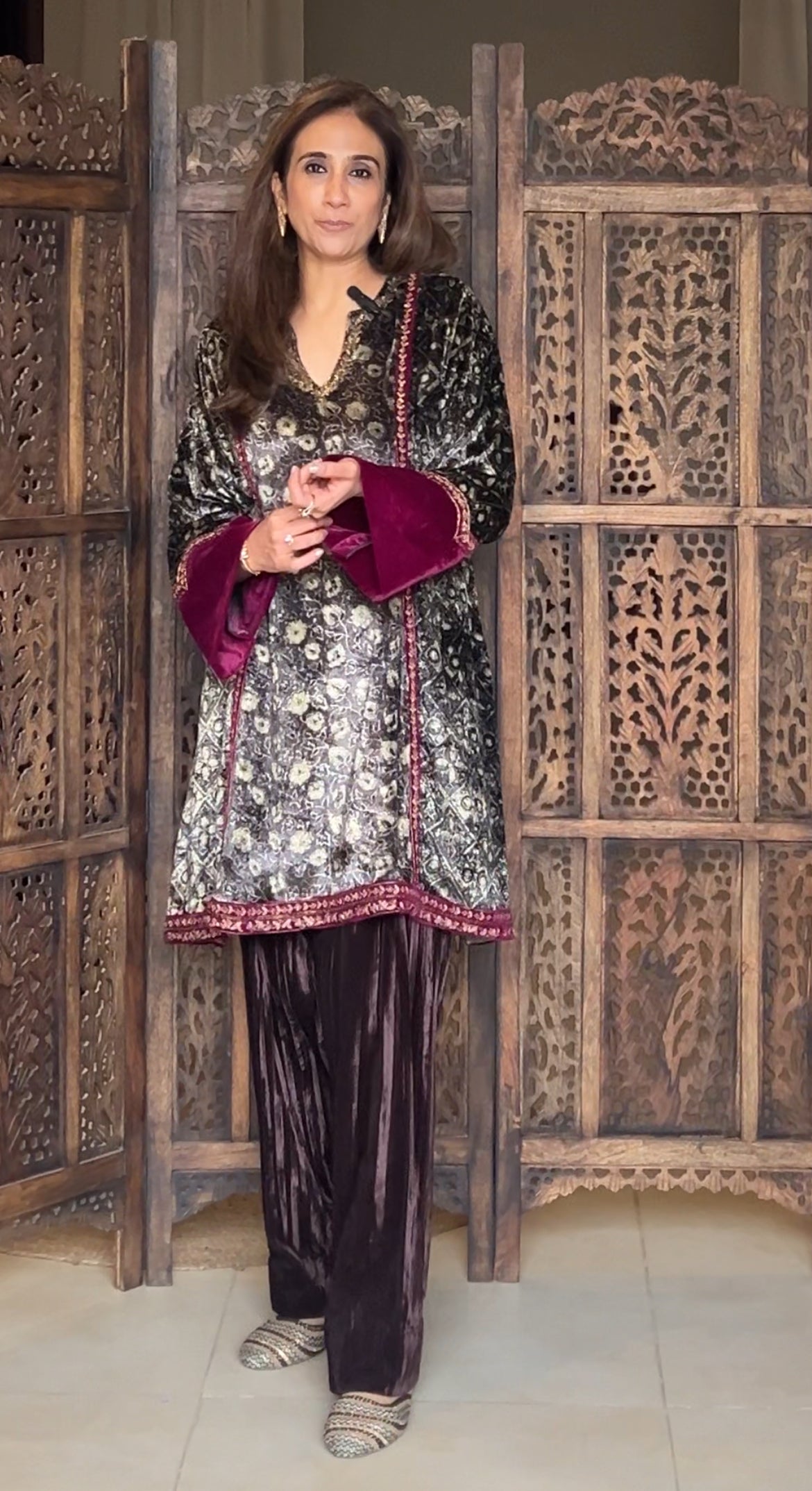 Ajrakh velvet short kurta