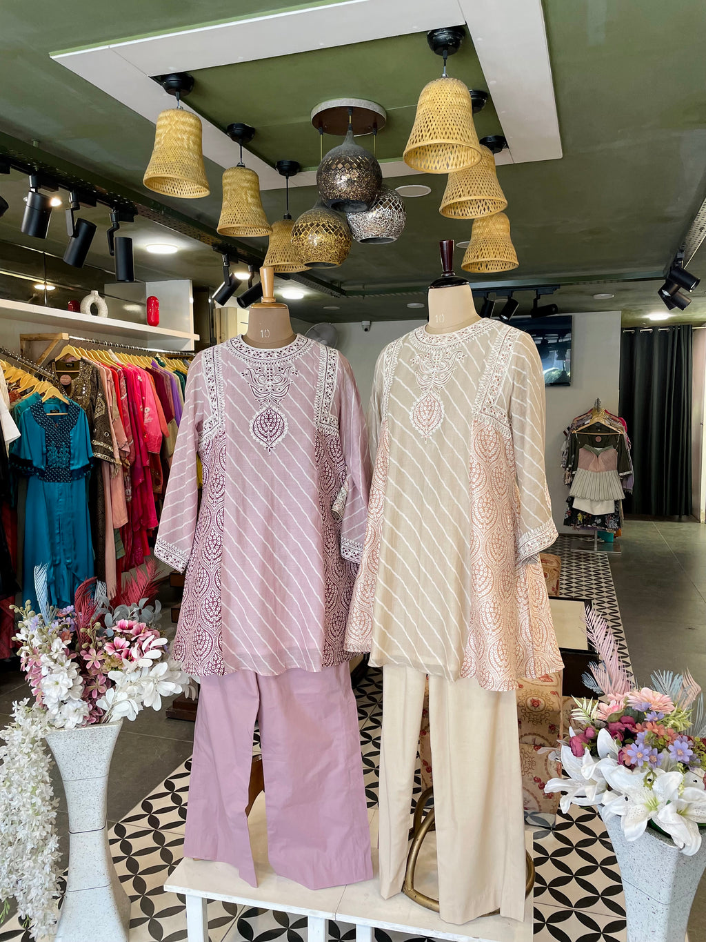 Lehriya chanderi mul kurta sets
