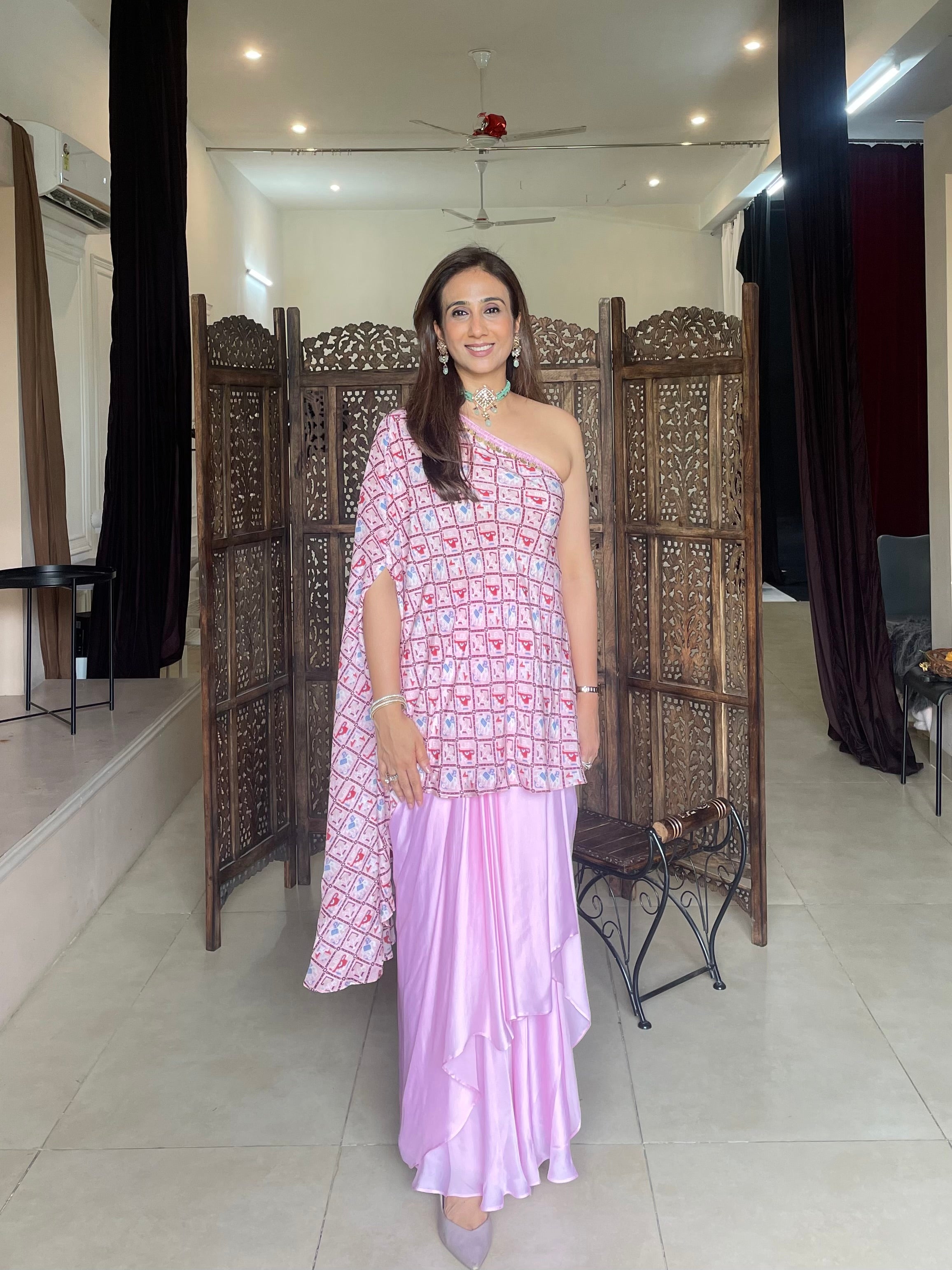 Blush Pink One Shoulder Drape Set