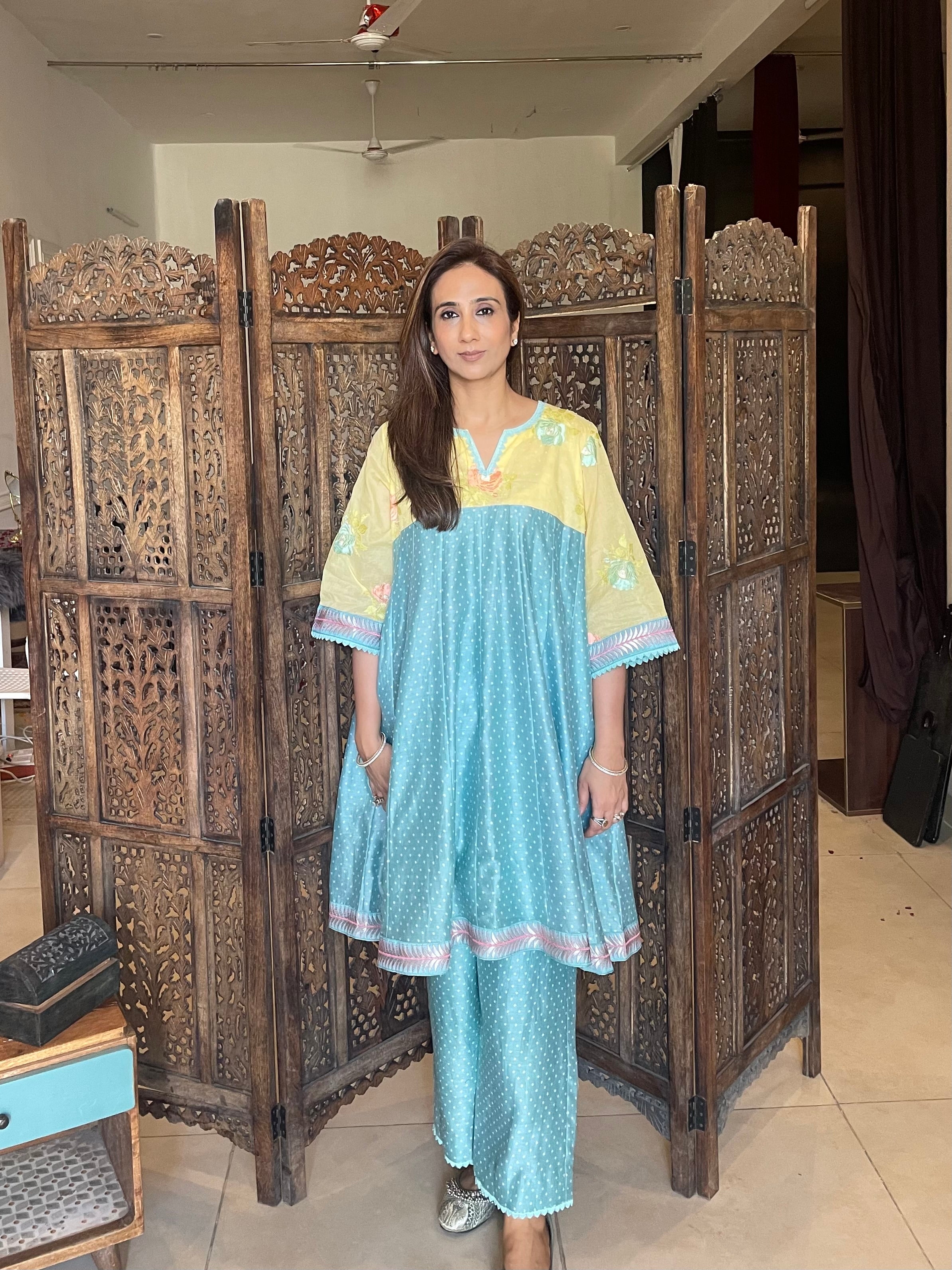 Chanderi kali kurta set
