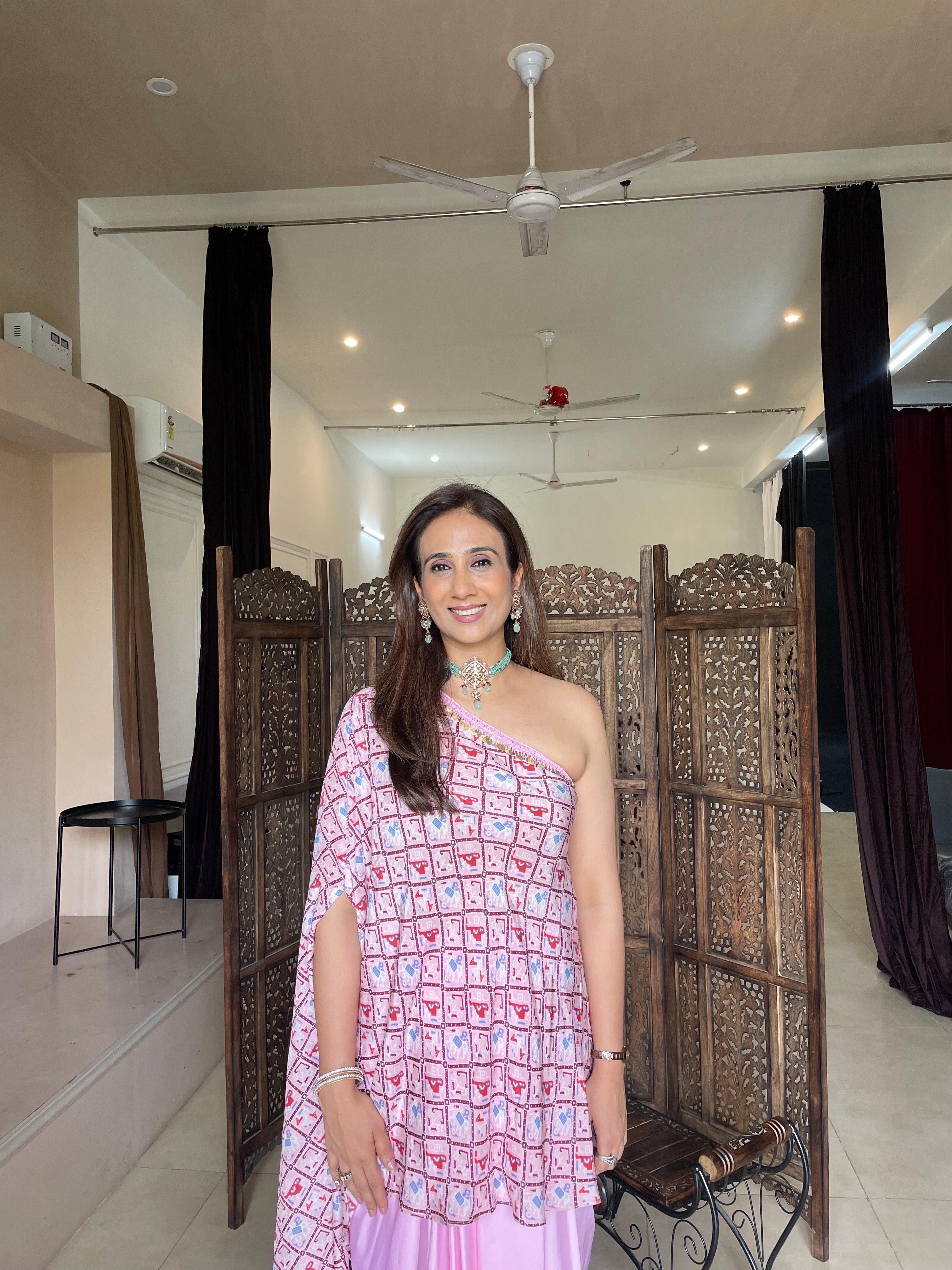 Blush Pink One Shoulder Drape Set