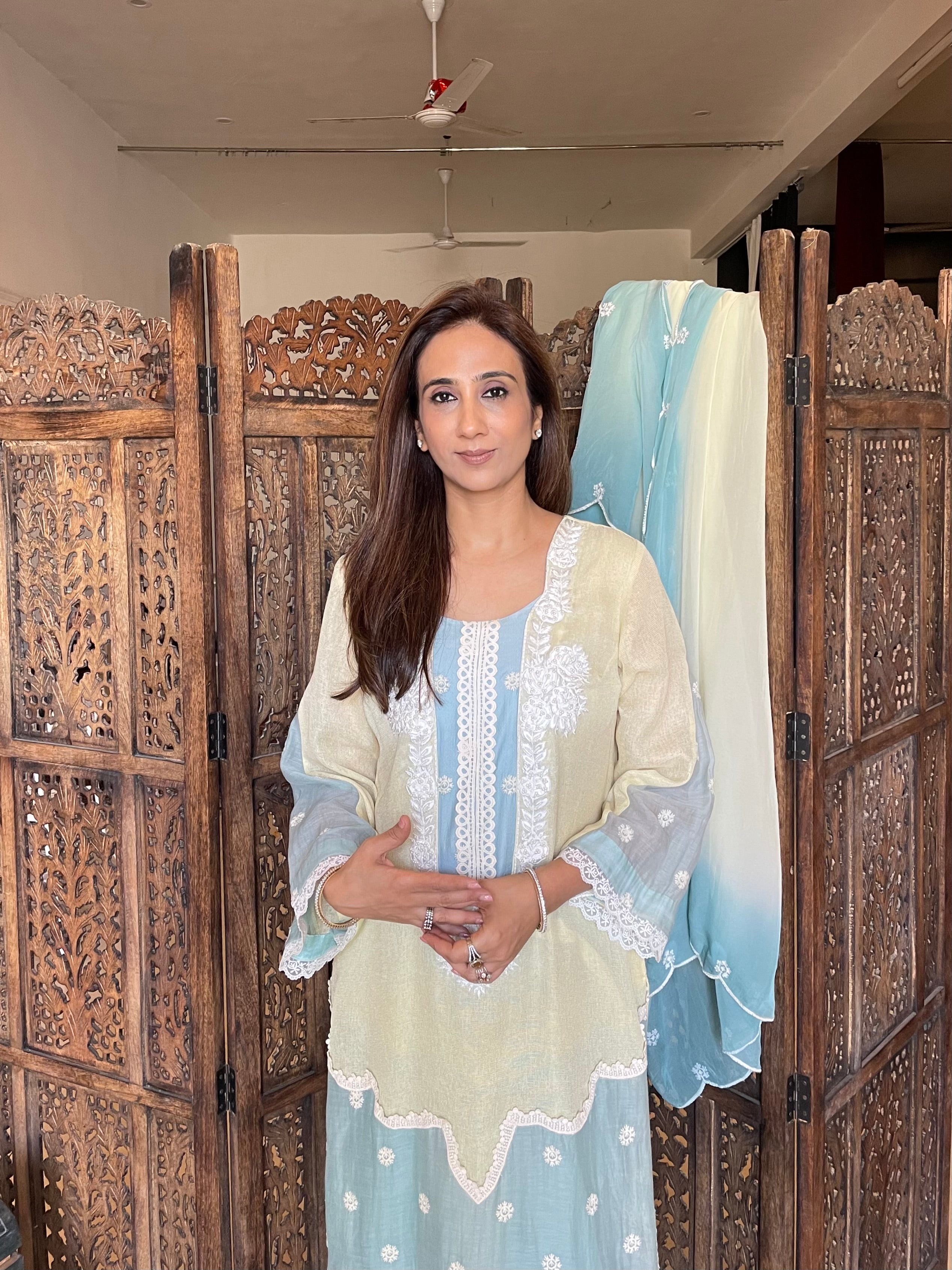 Yellow blue jute suit