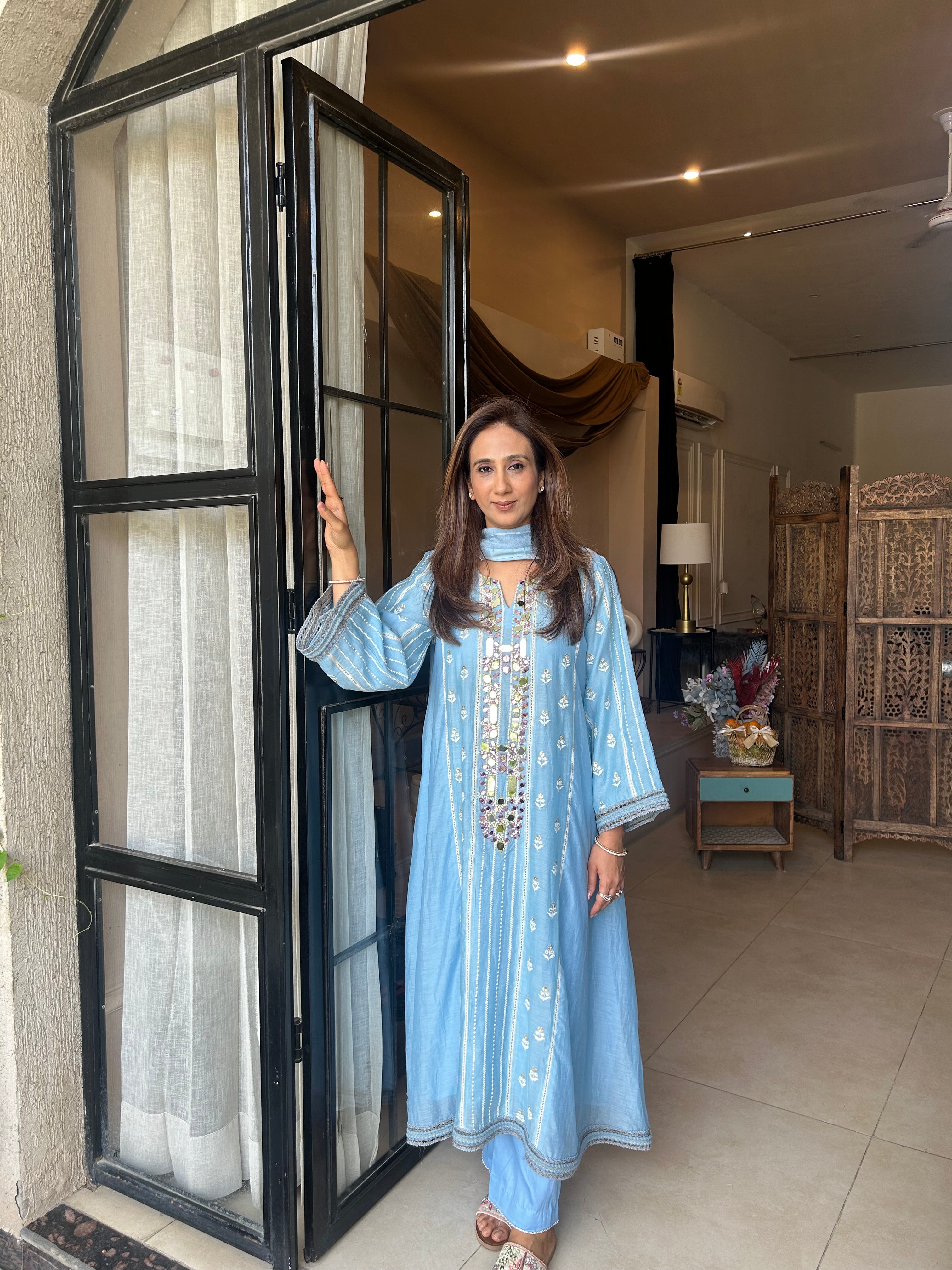 Blue Mulmul Chogha set