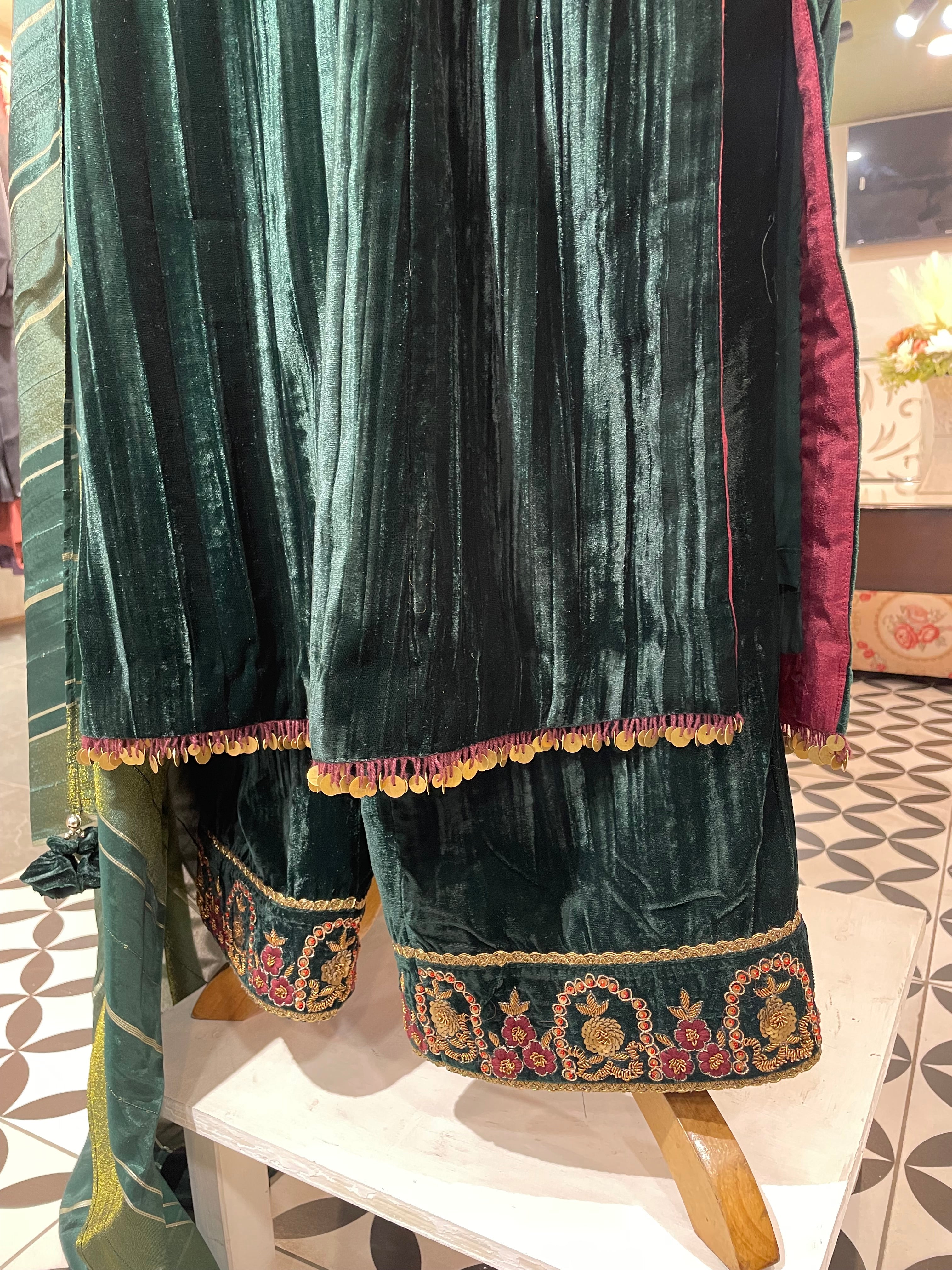 Dark green velvet suit