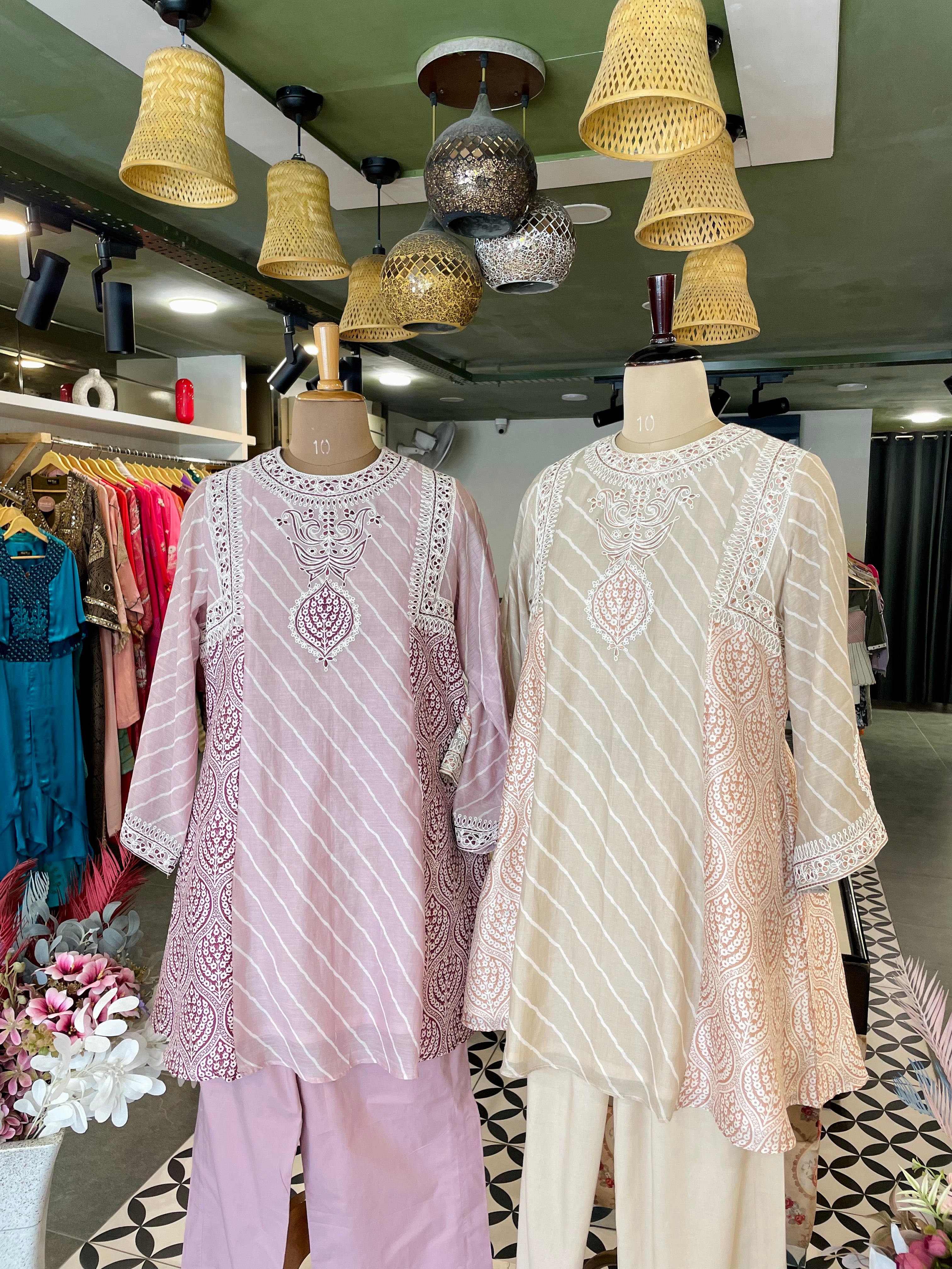 Lehriya chanderi mul kurta sets