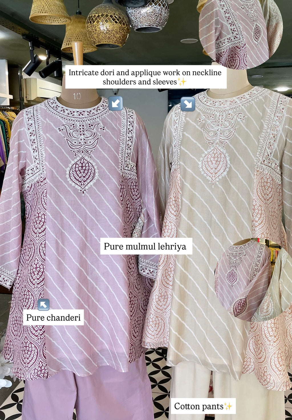Lehriya chanderi mul kurta sets