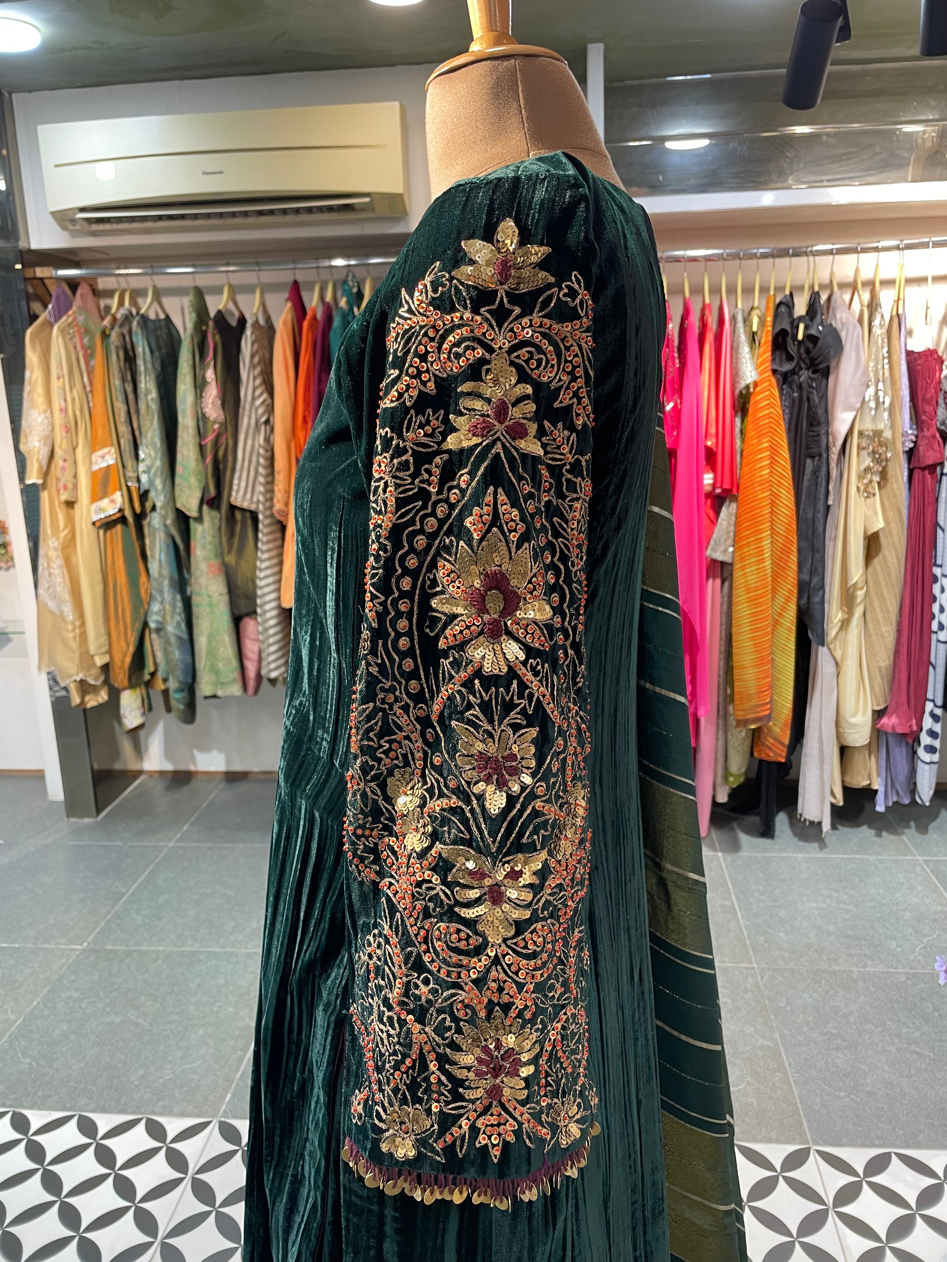 Dark green velvet suit