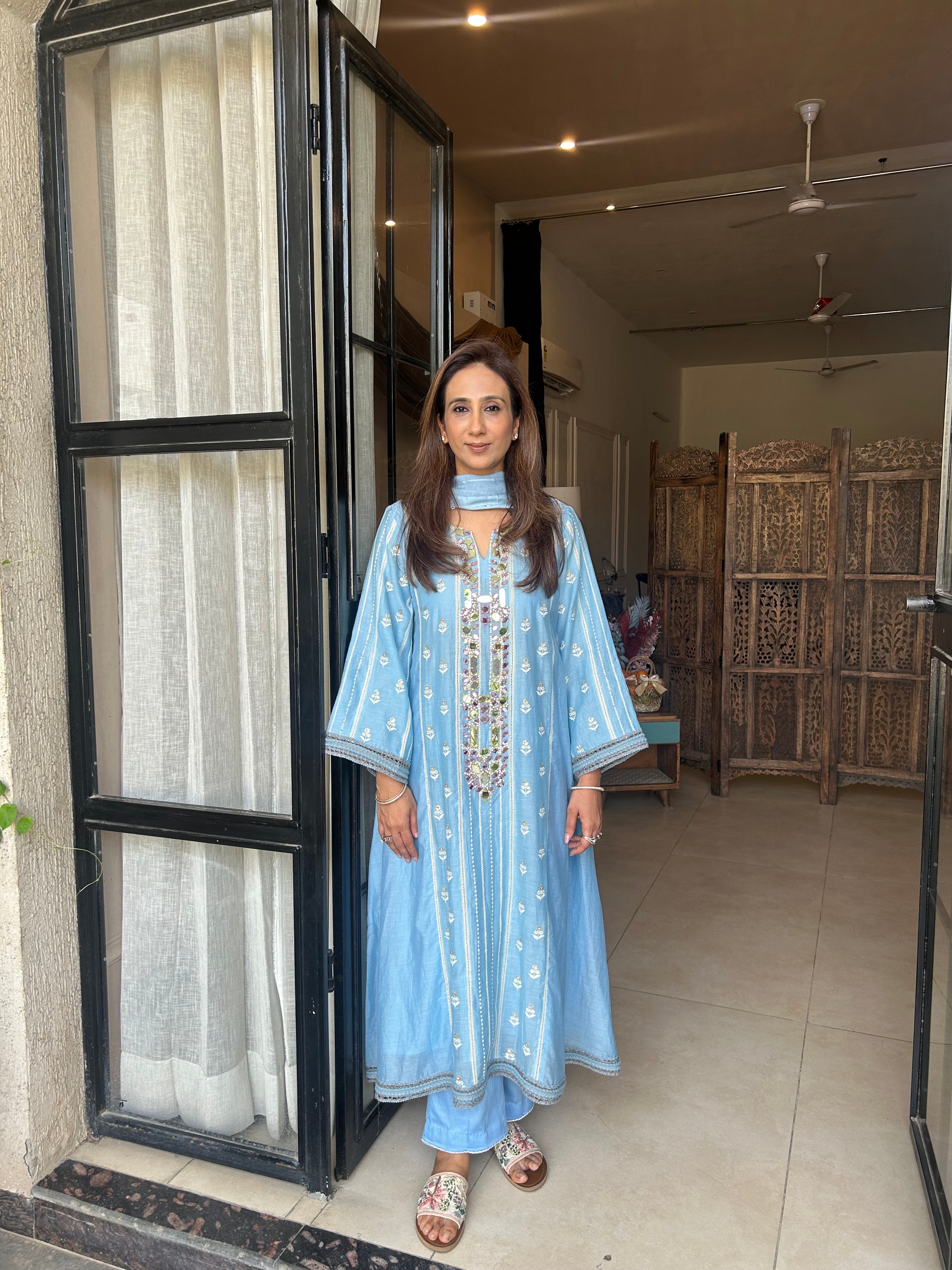 Blue Mulmul Chogha set