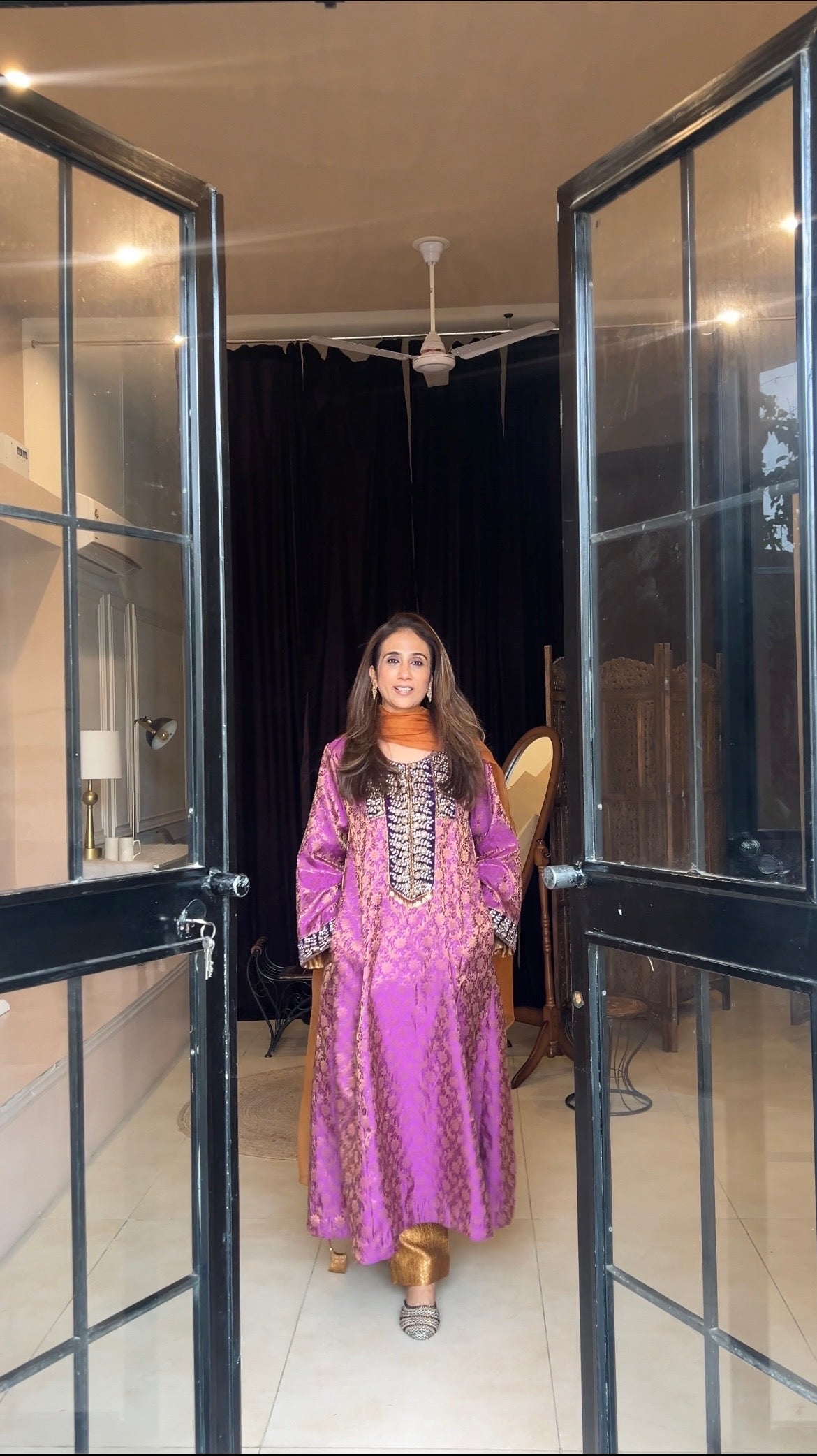 Purple brocade chogha set