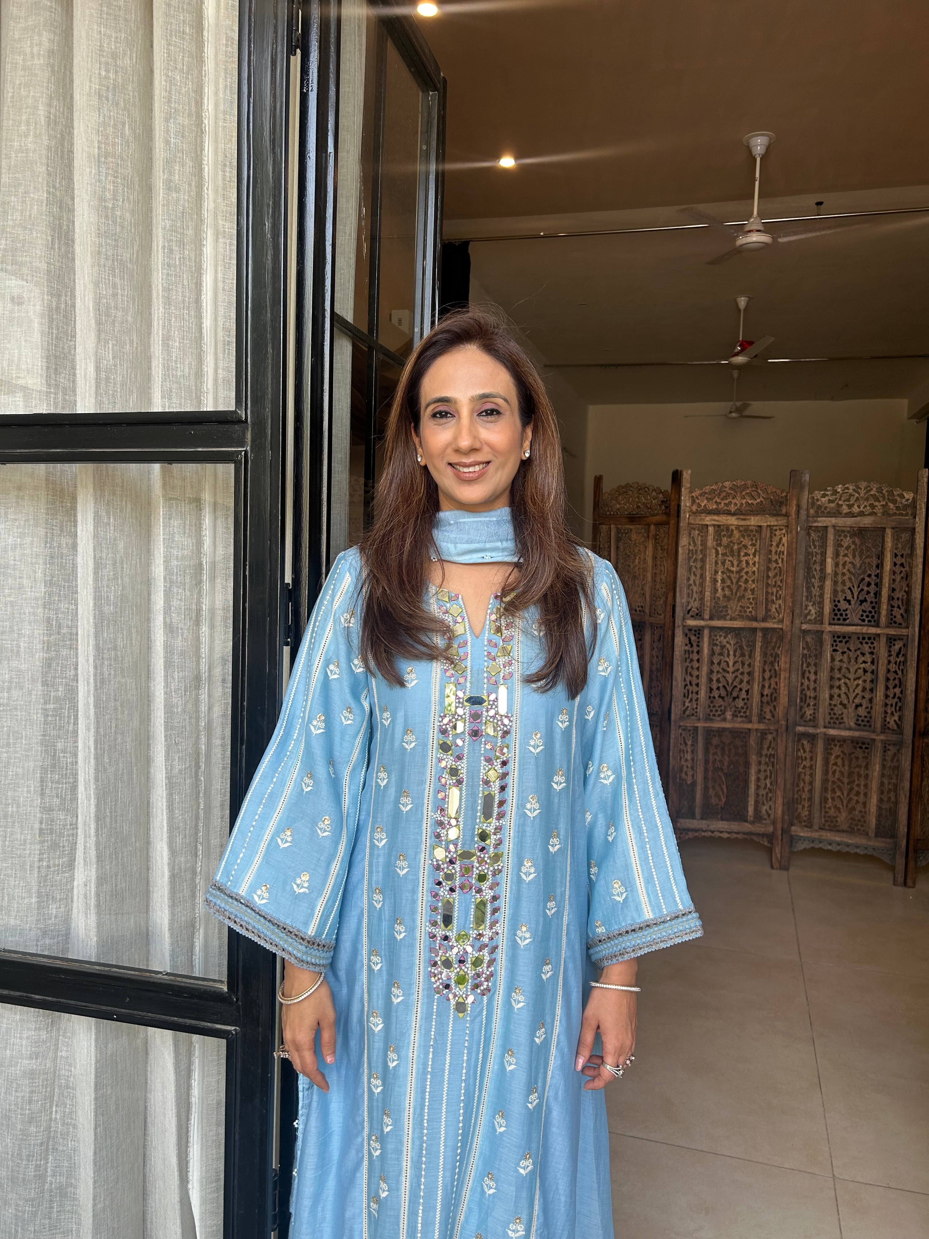 Blue Mulmul Chogha set