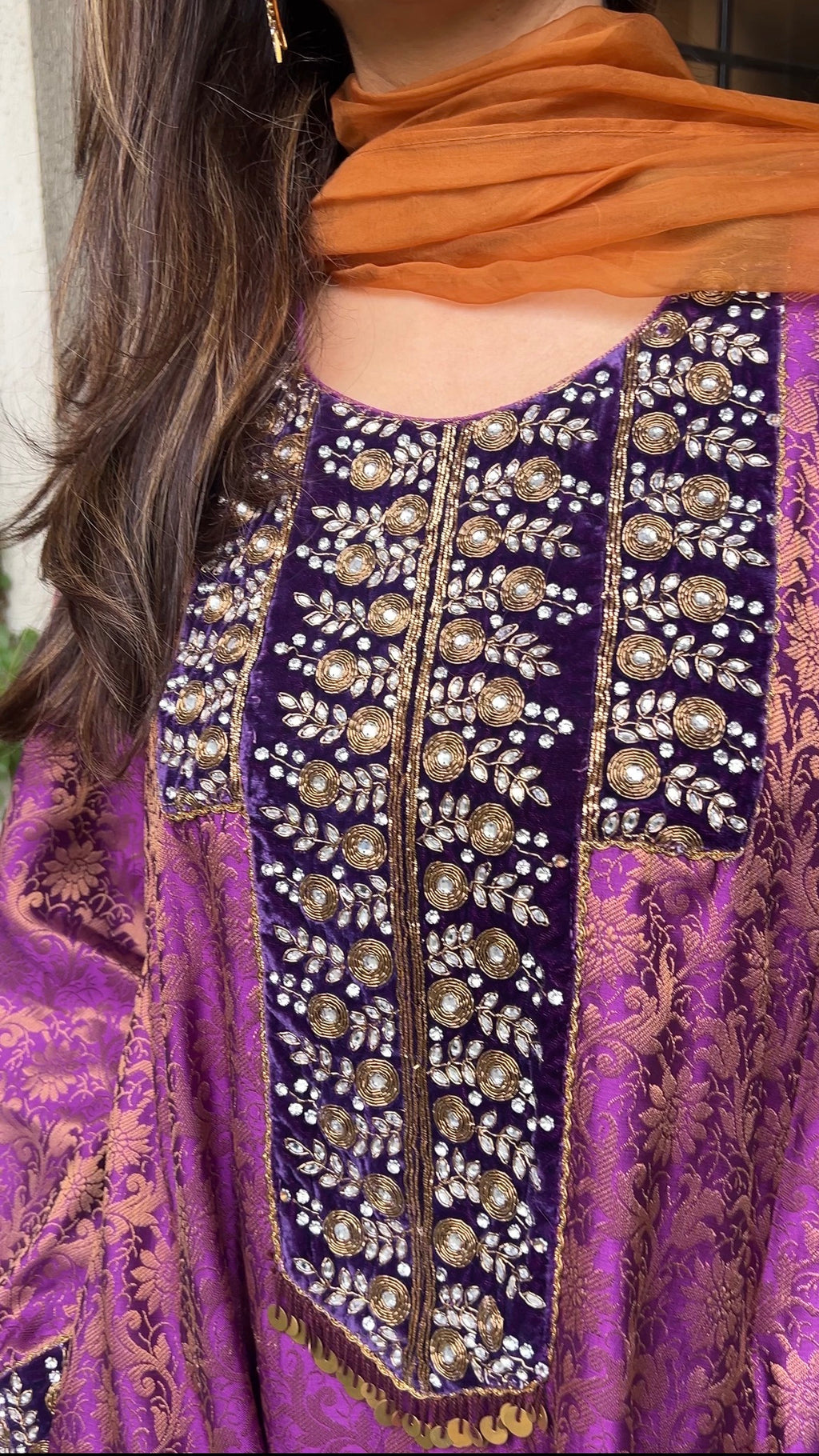 Purple brocade chogha set