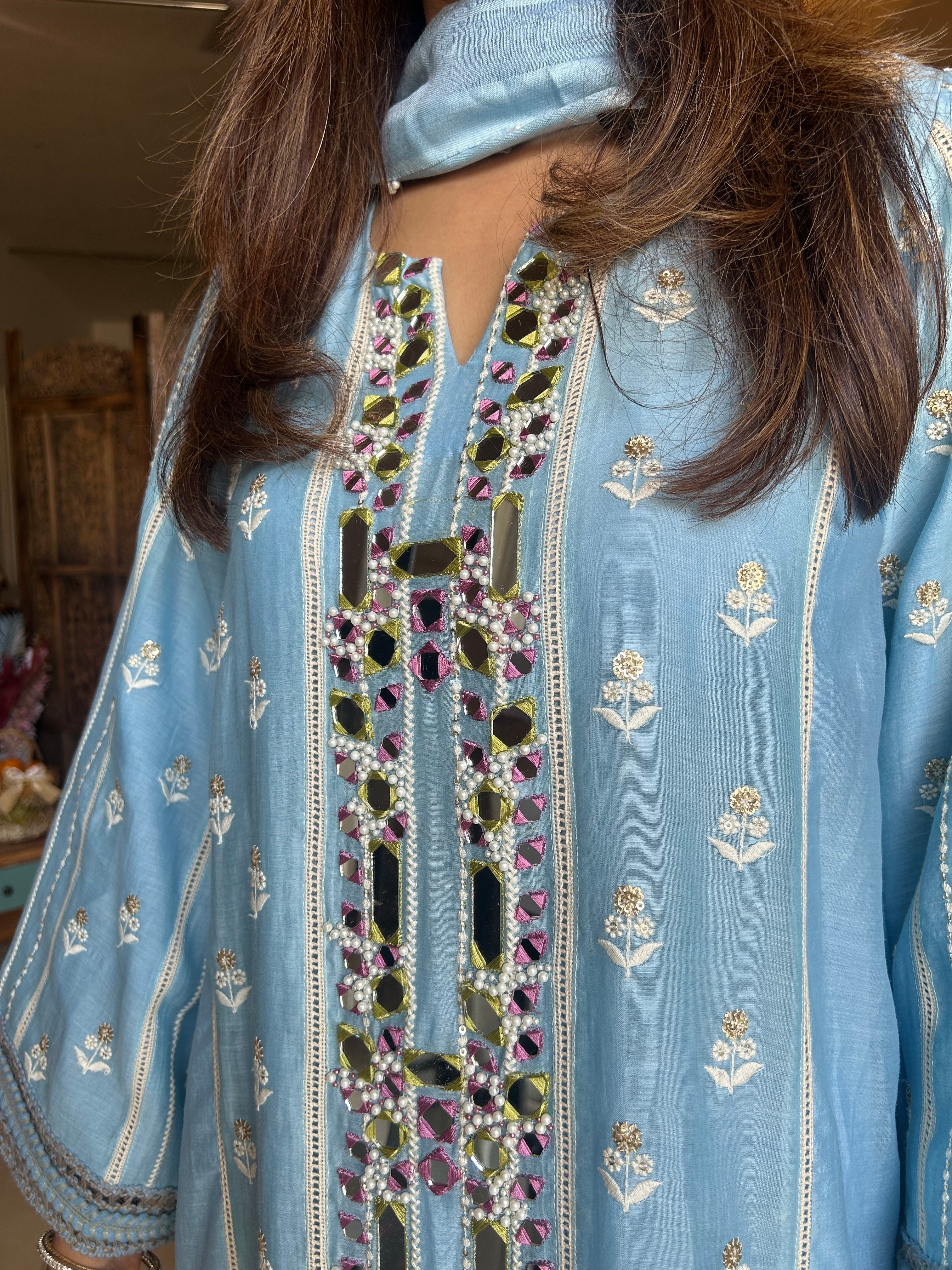 Blue Mulmul Chogha set