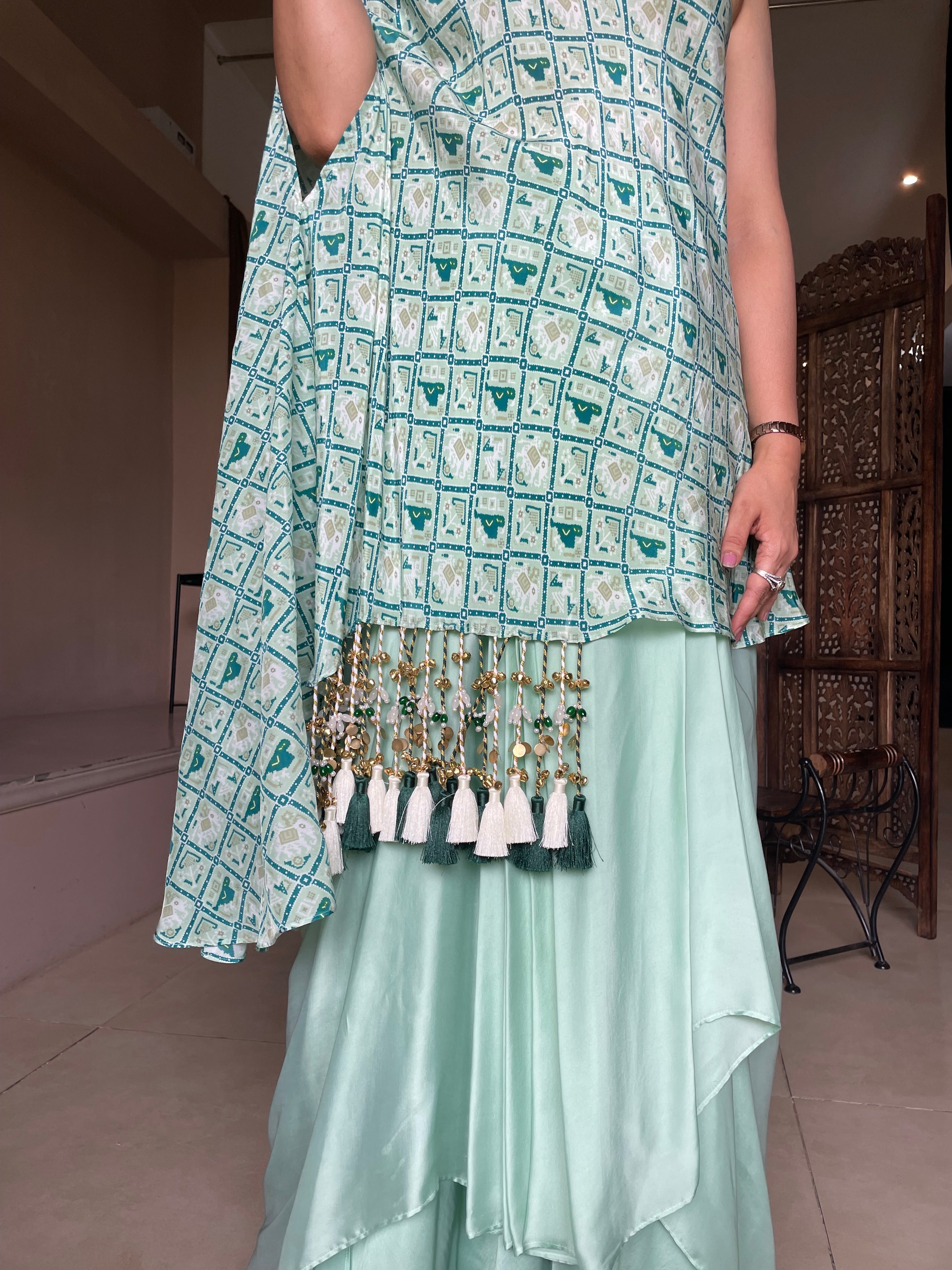 Sage Green One Shoulder Drape Set