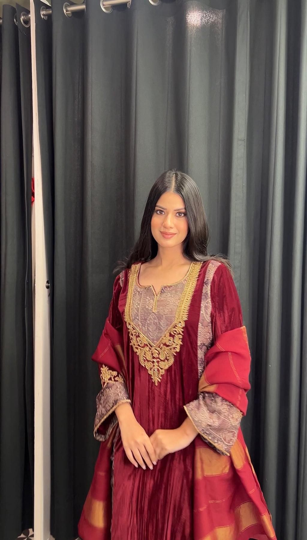 Maroon tissue velvet suit