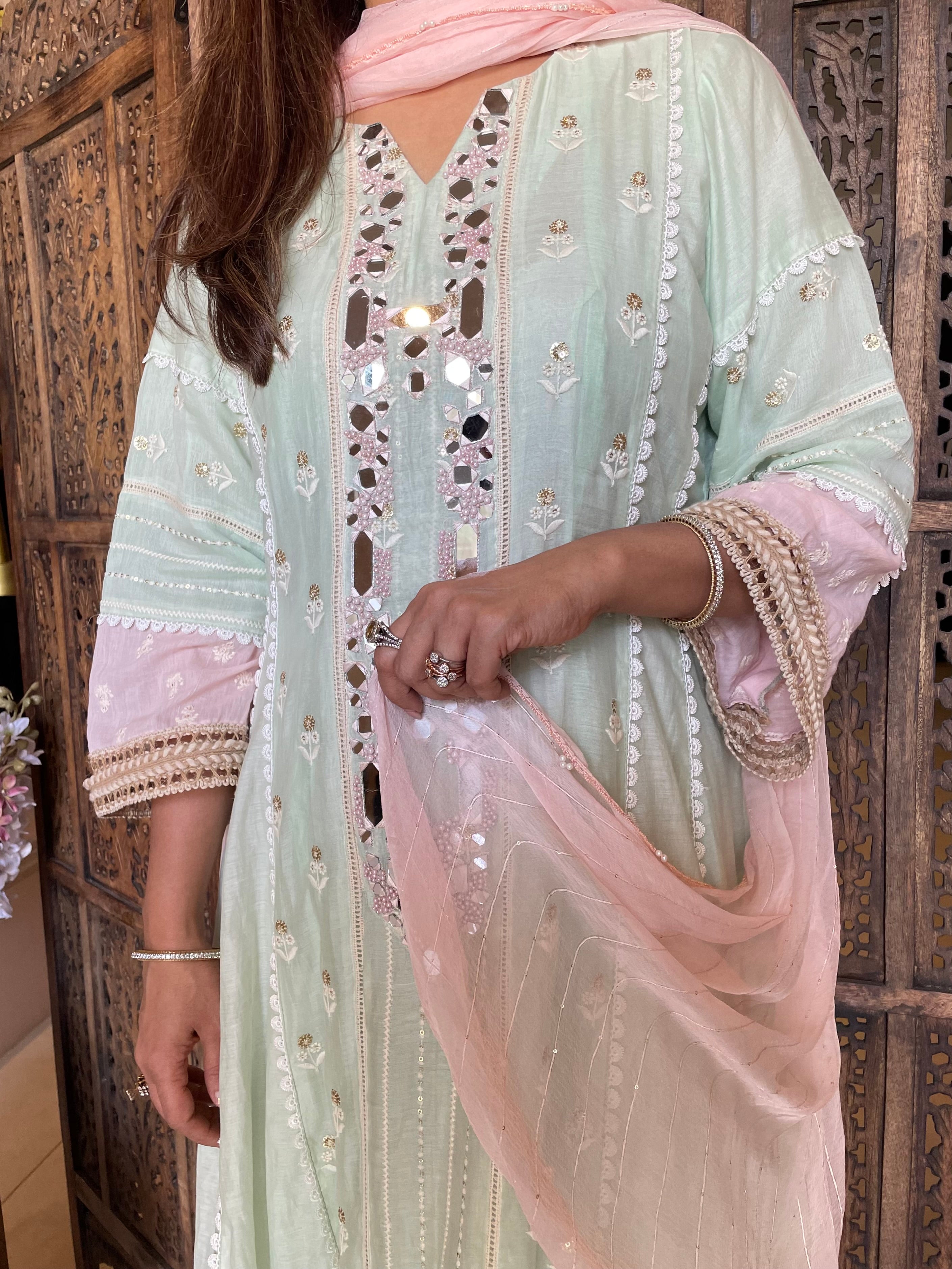 Sage green Mulmul set