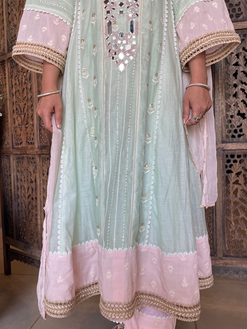 Sage green Mulmul set
