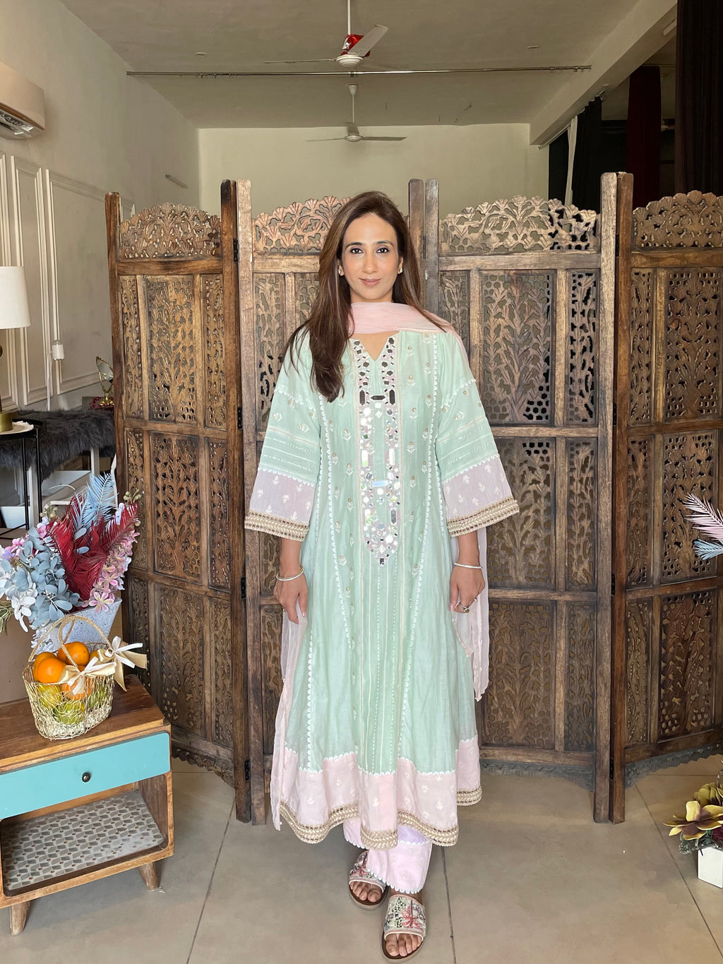 Sage green Mulmul set
