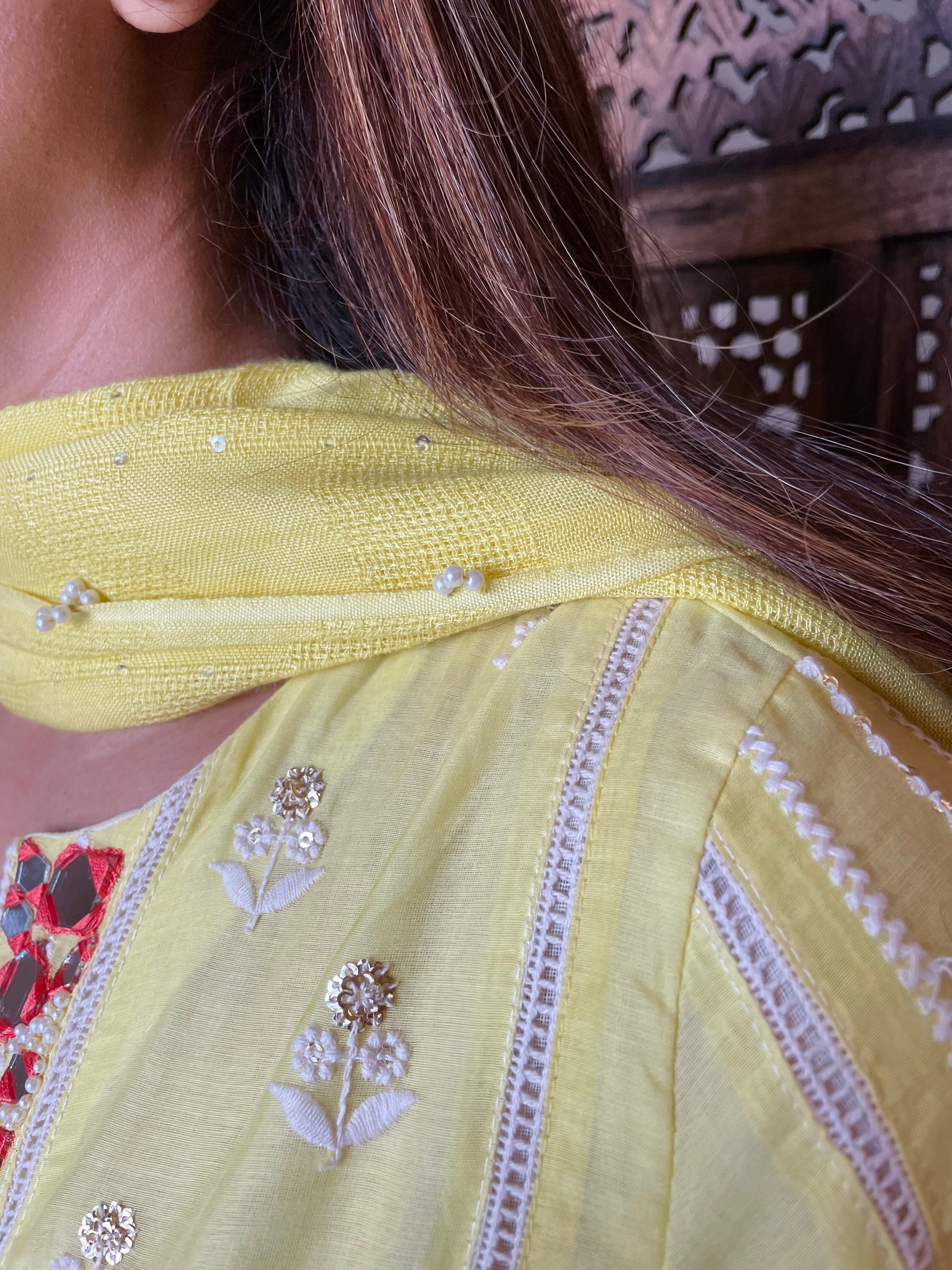 Yellow Mulmul Chogha set