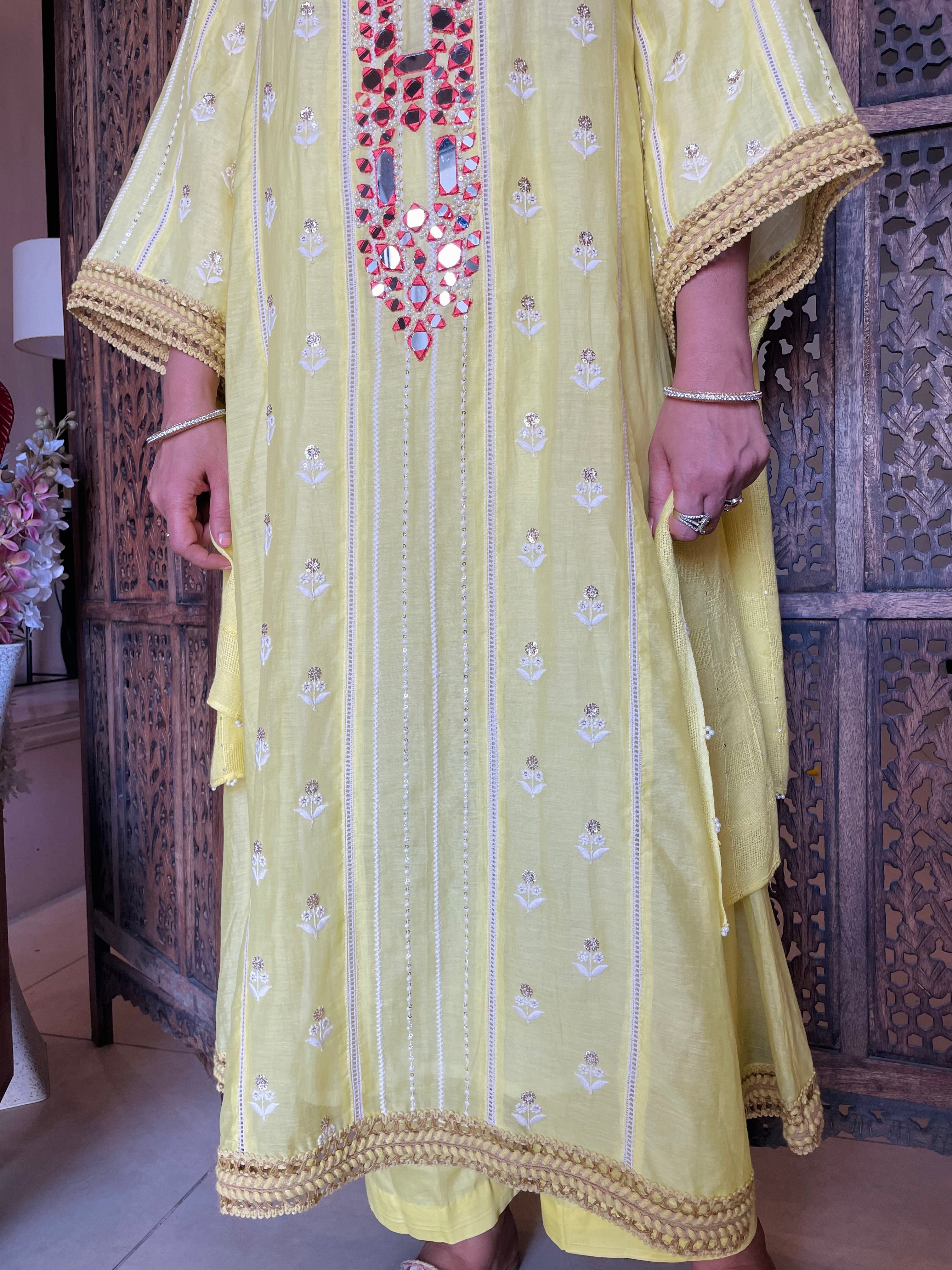Yellow Mulmul Chogha set