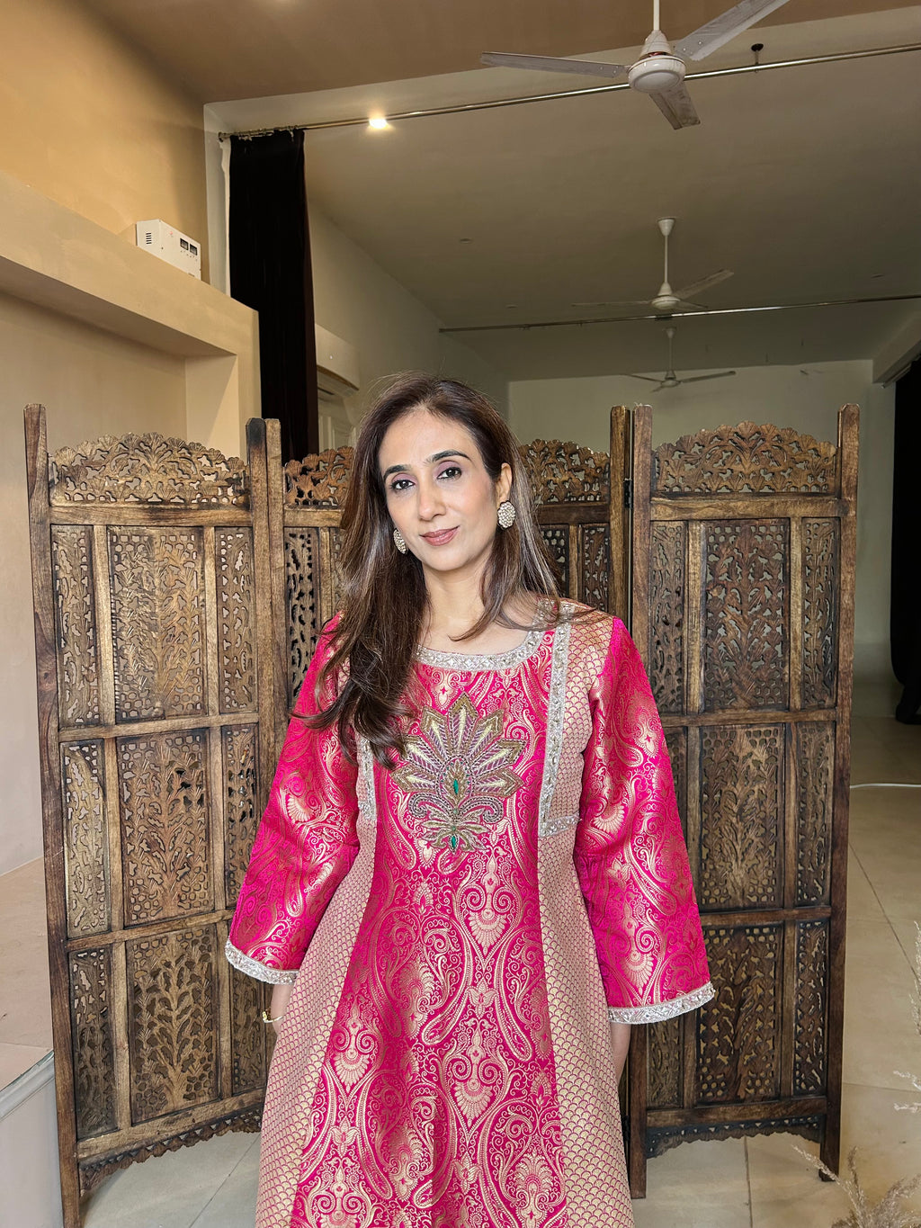 Pink brocade kurta set