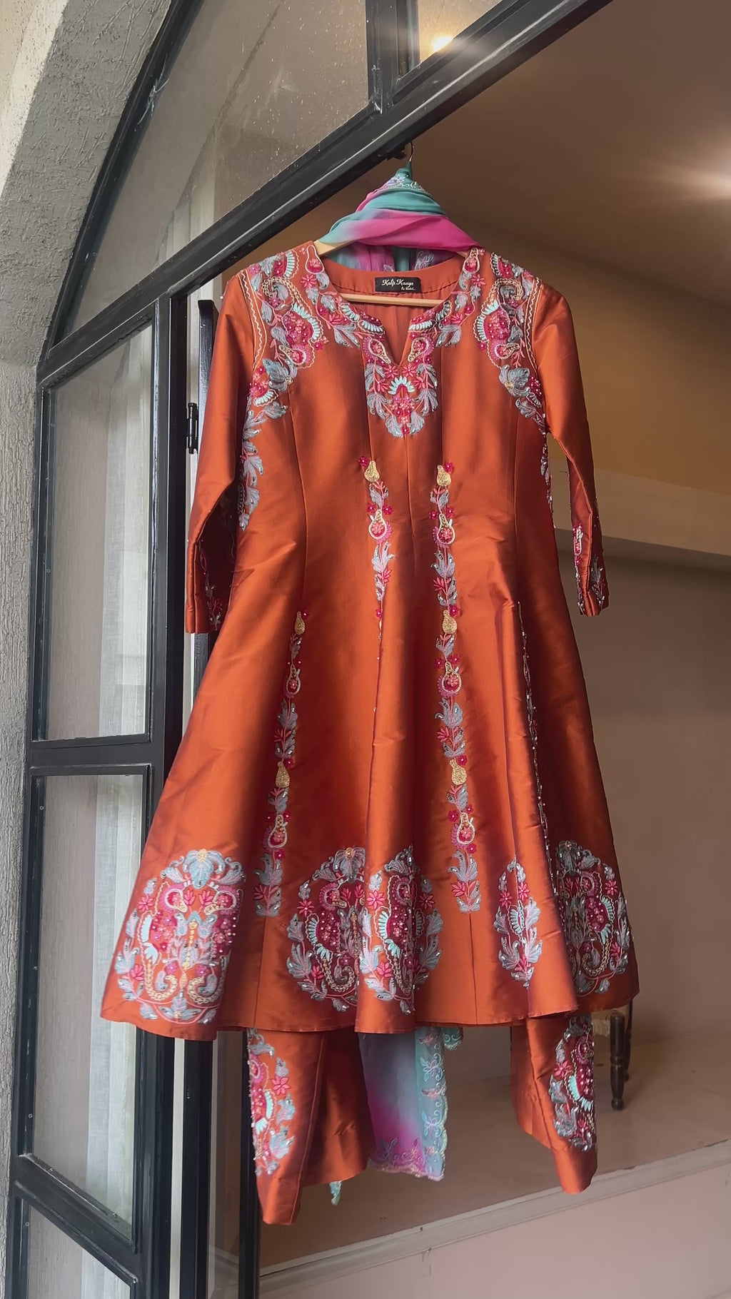 Rust Silk Anarkali Set
