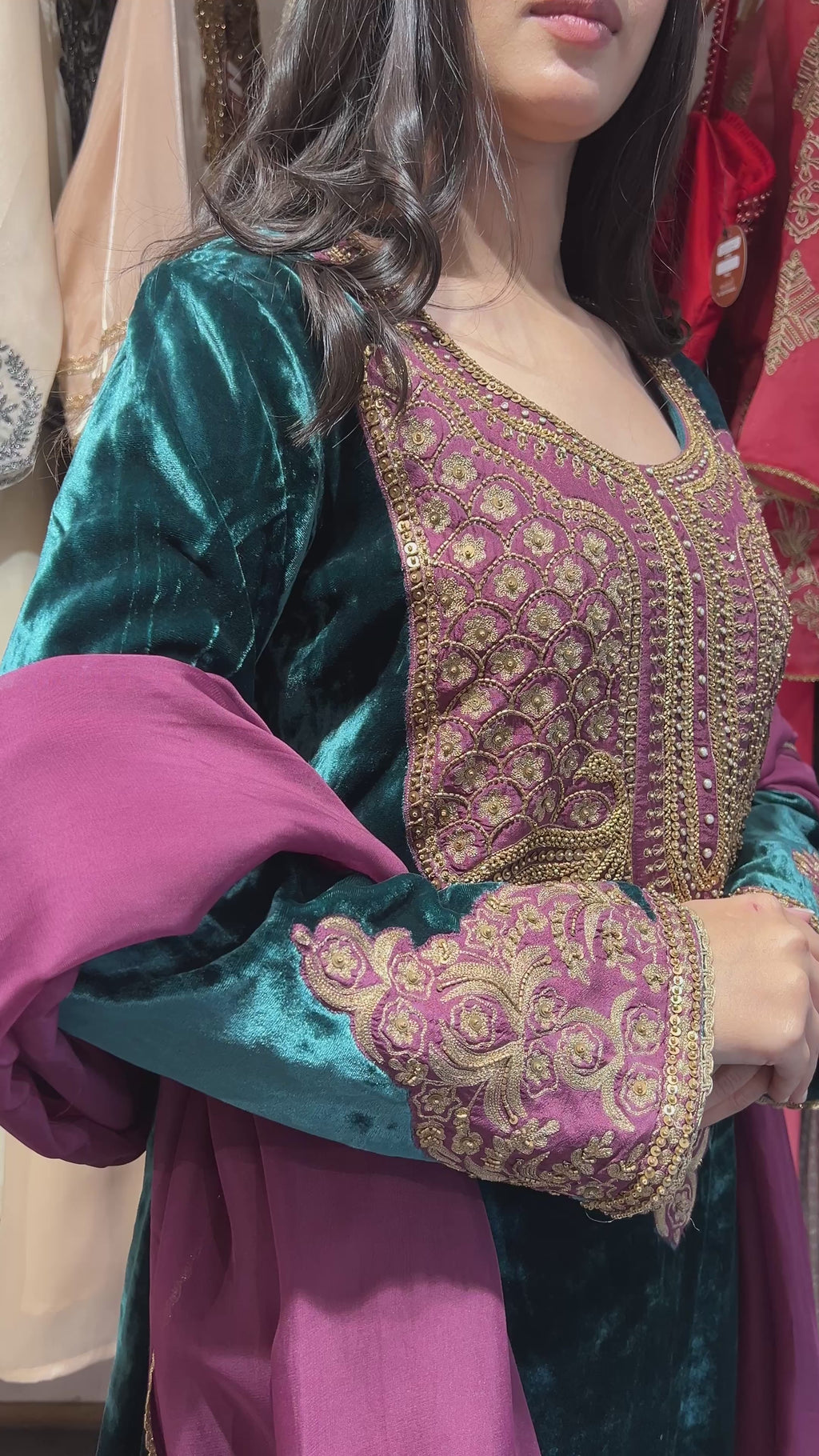 Teal green velvet suit