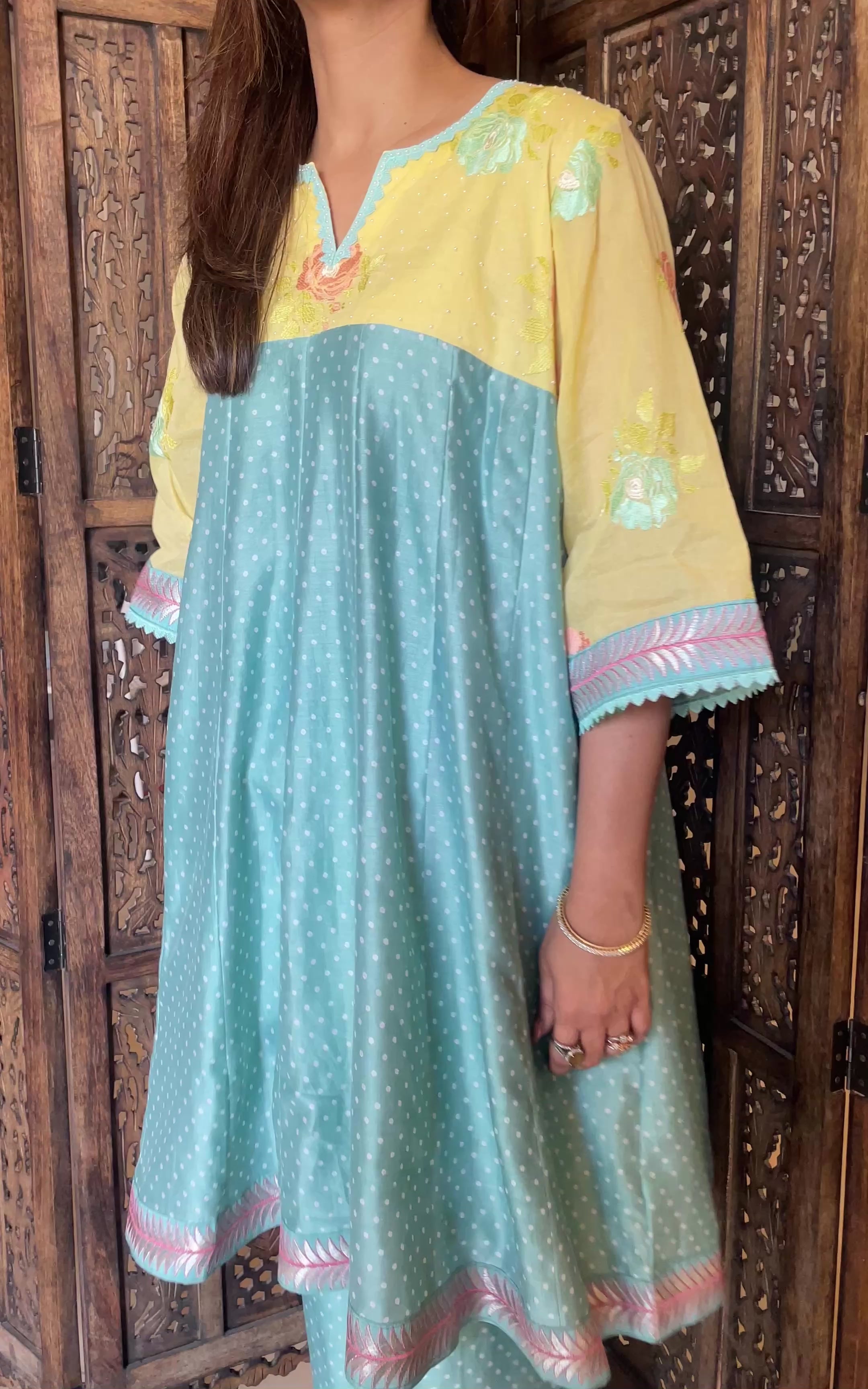 Chanderi kali kurta set