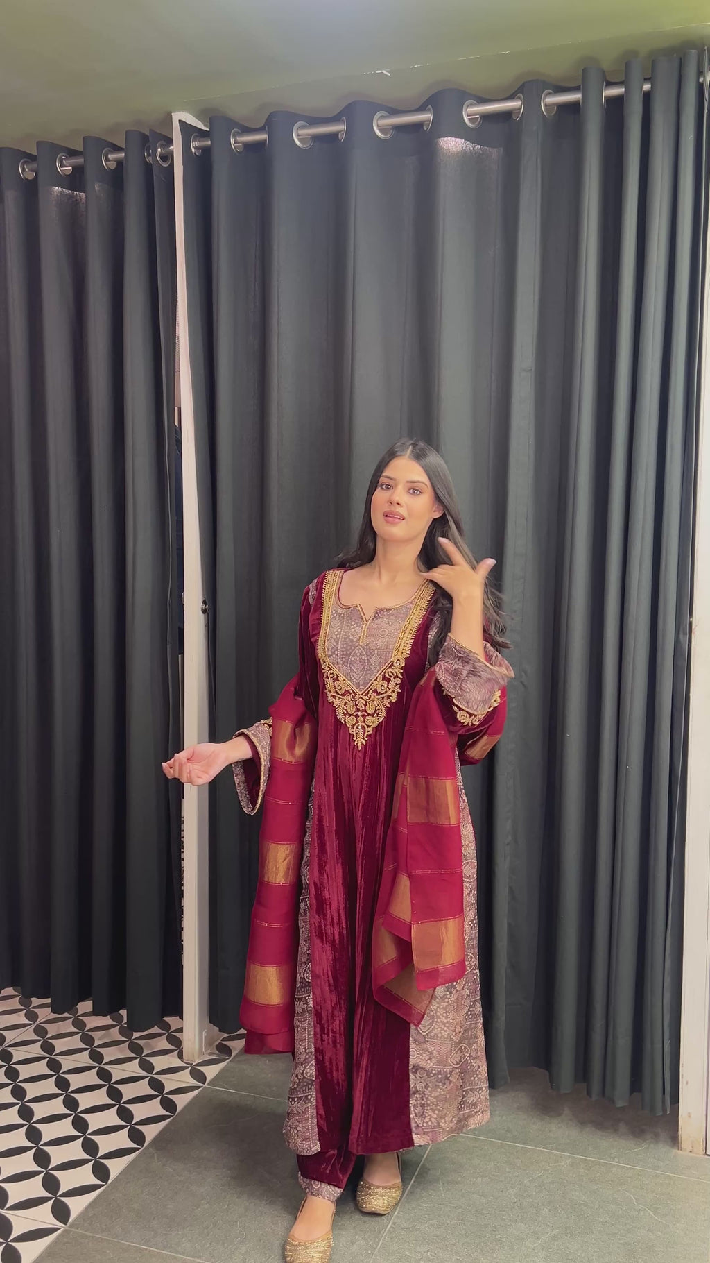 Maroon tissue velvet suit