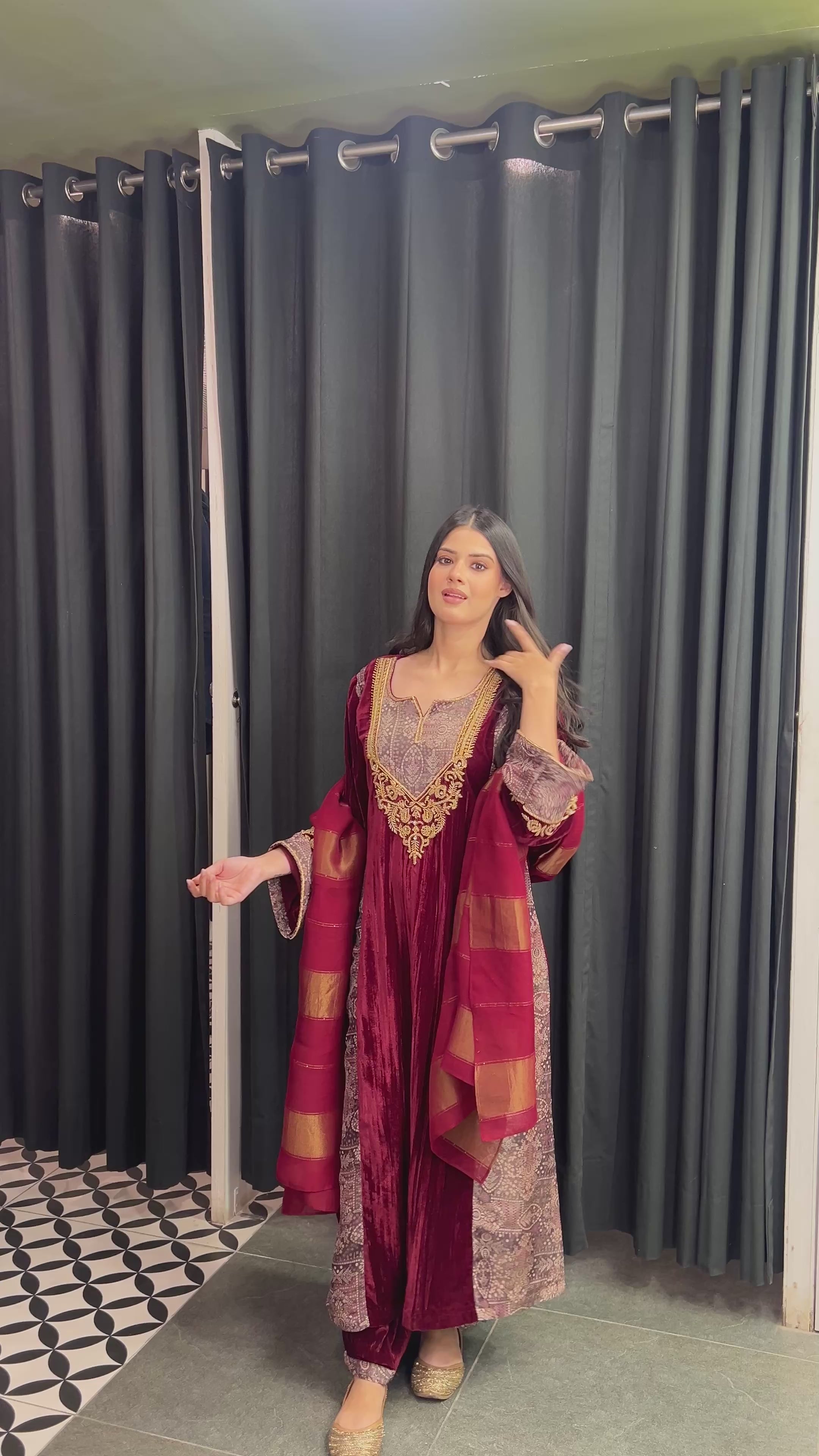 Maroon tissue velvet suit