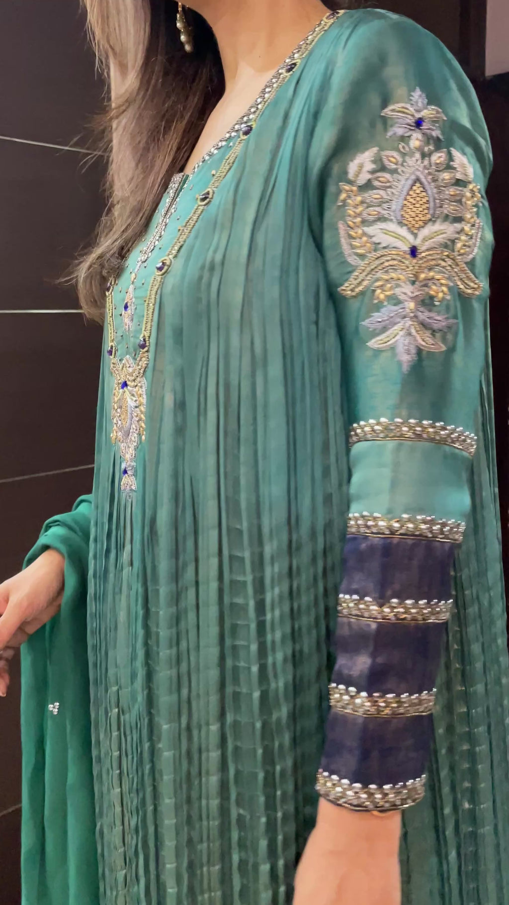 Teal crush silk suit