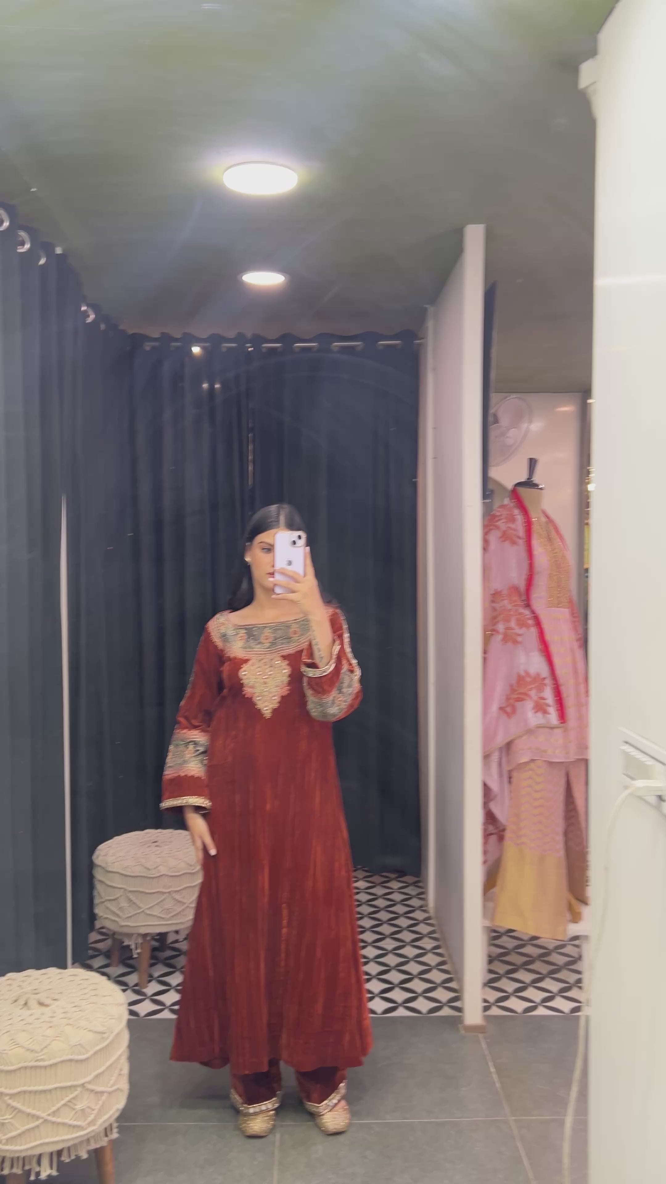 Rust velvet kurta set