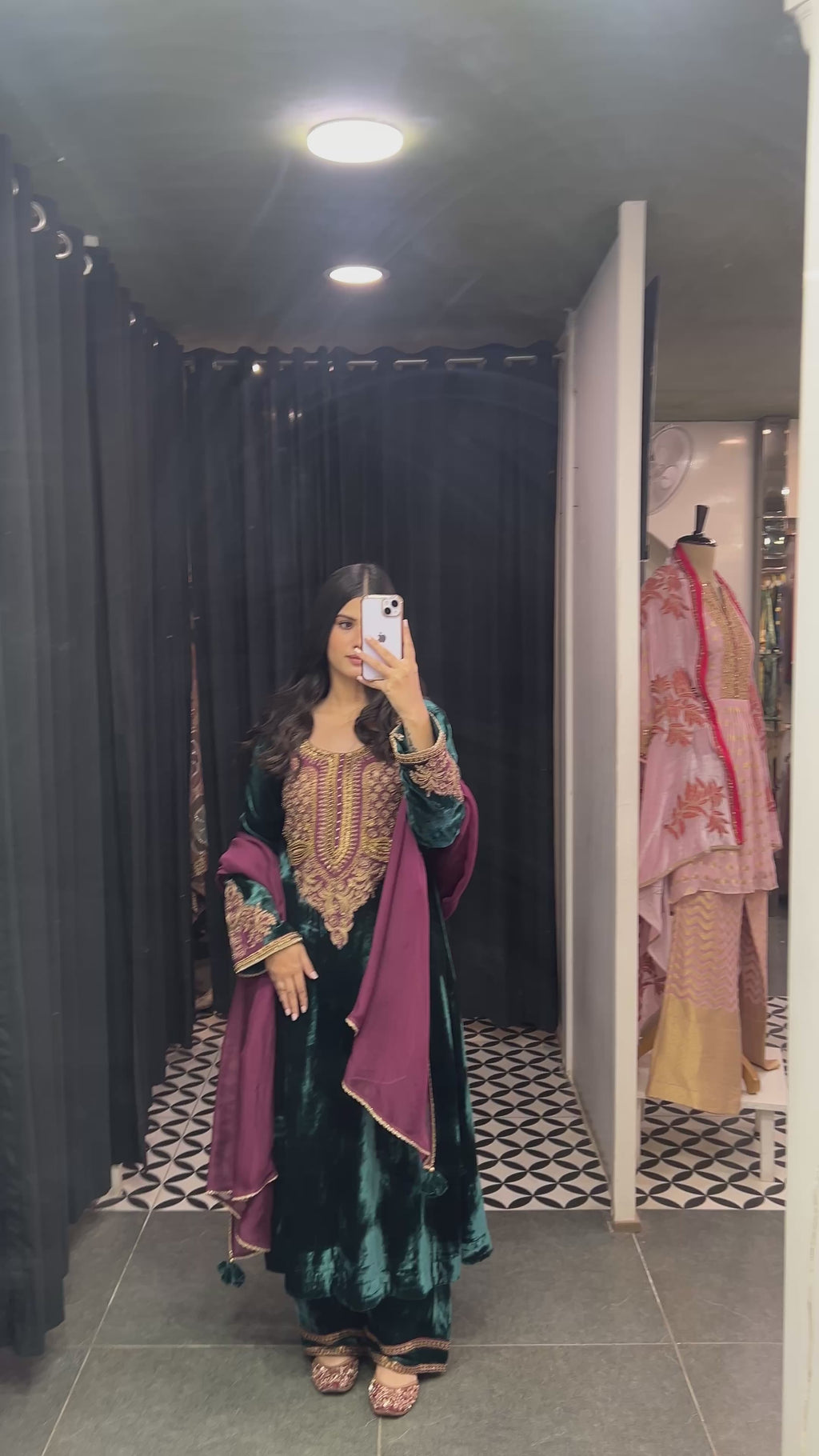 Teal green velvet suit
