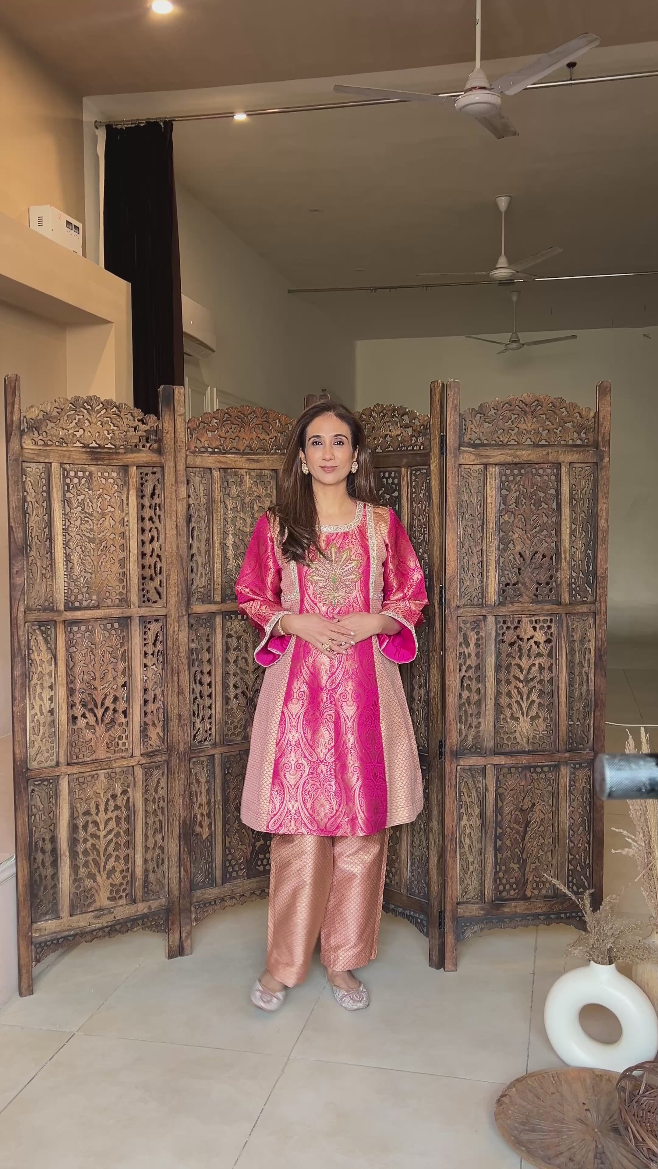Pink brocade kurta set