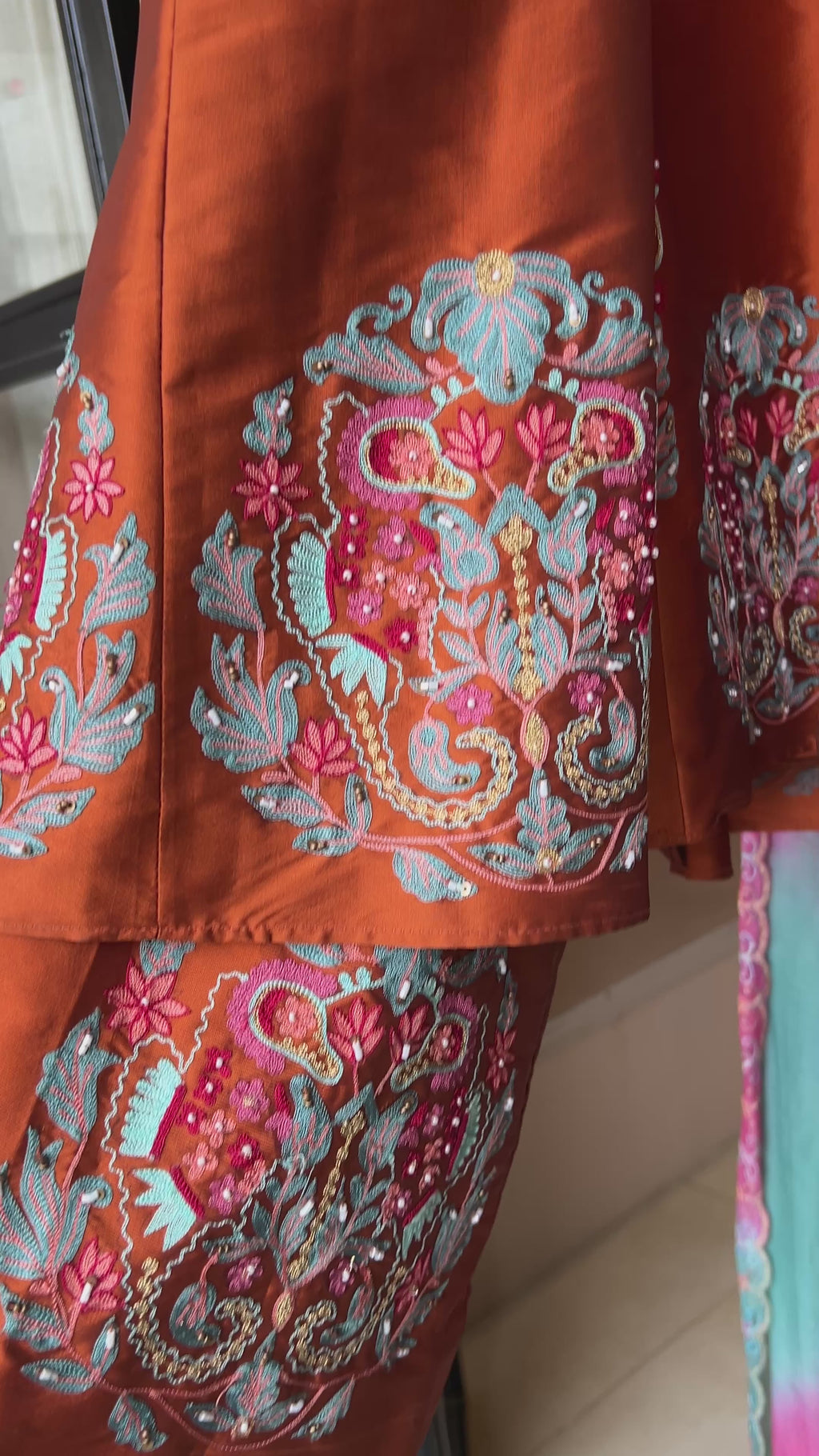 Rust Silk Anarkali Set