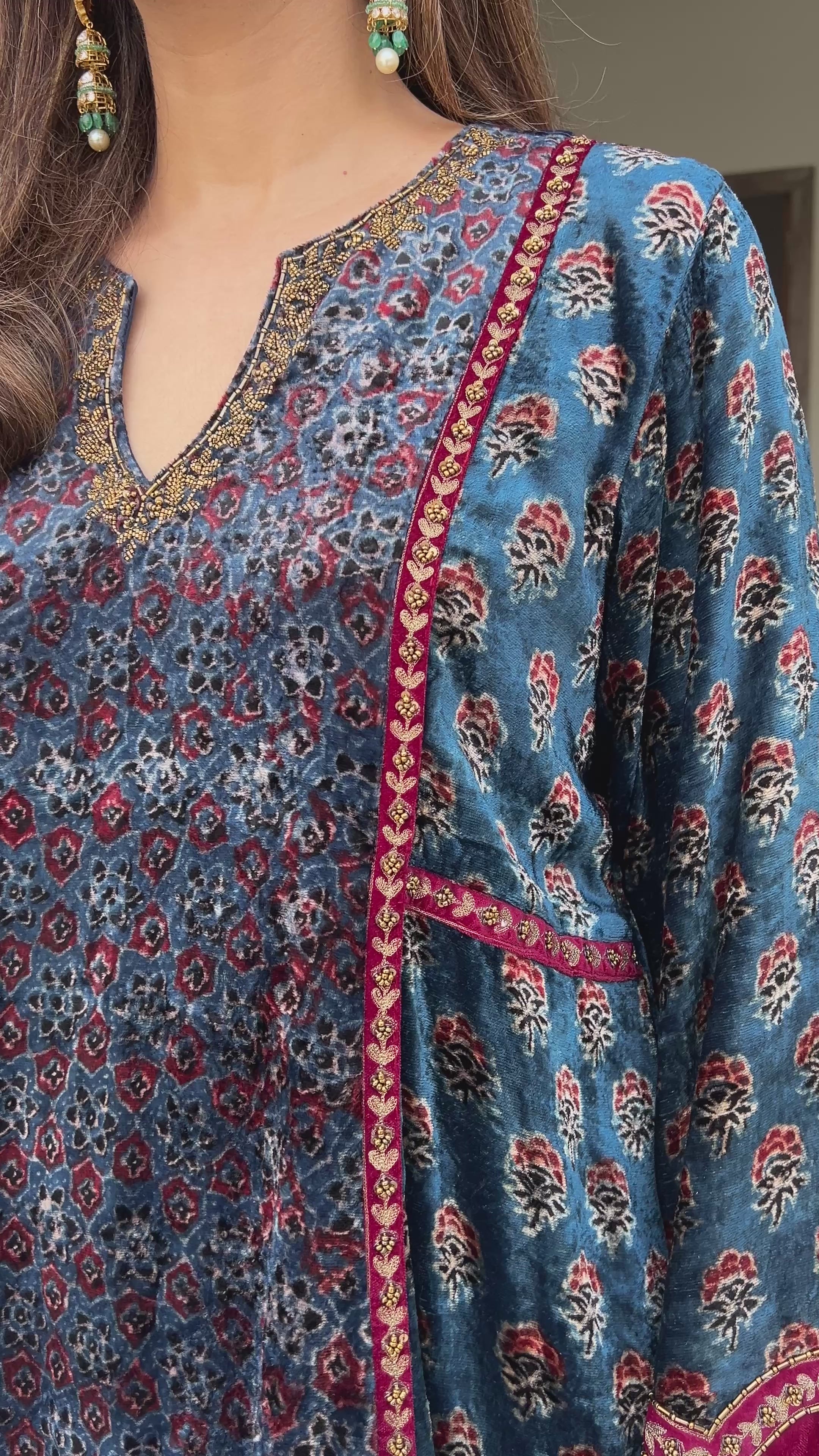 Ajrakh velvet short kurta